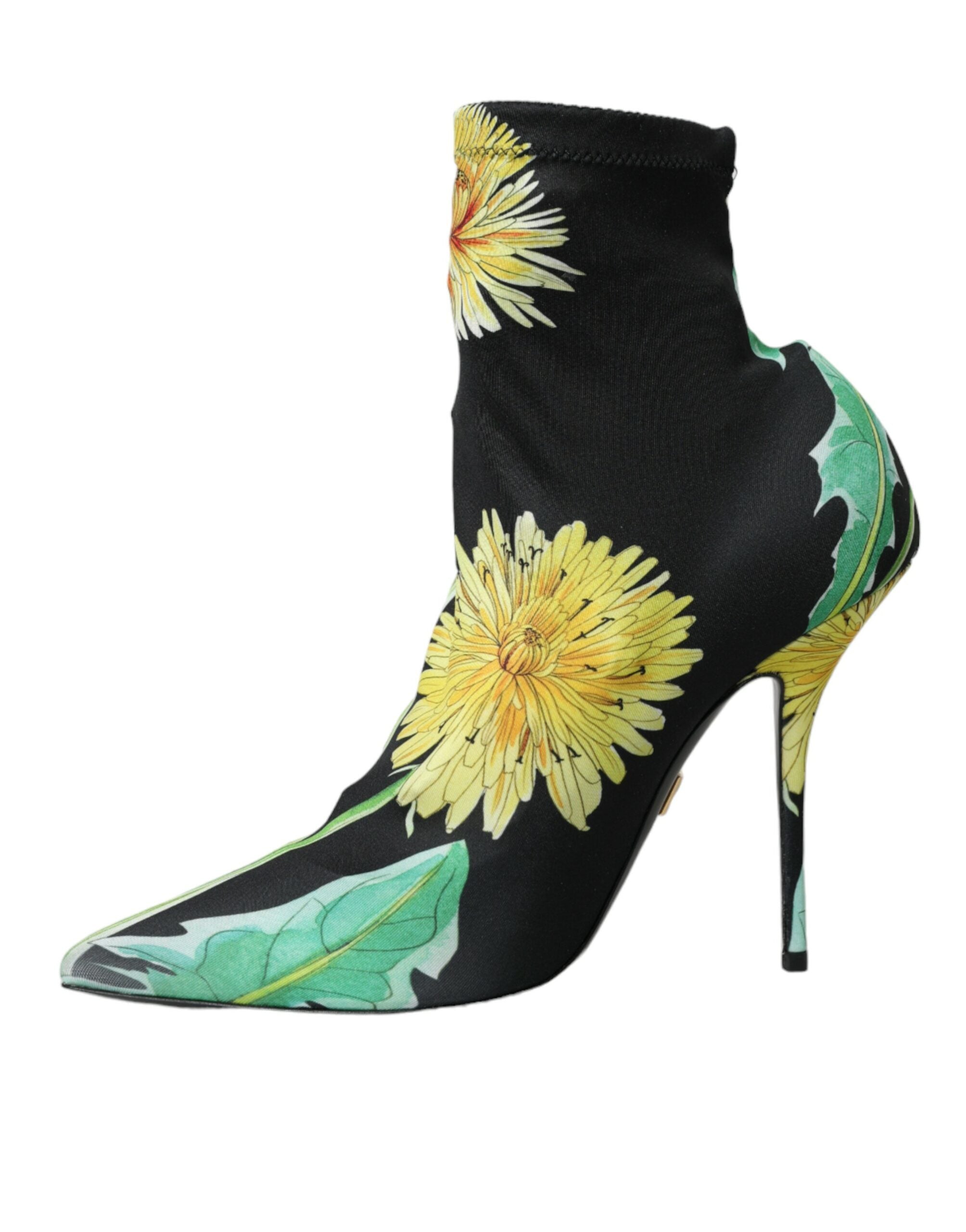 Dolce & Gabbana Black Floral Jersey Stretch Ankle Boots Shoes LUNESCAPE