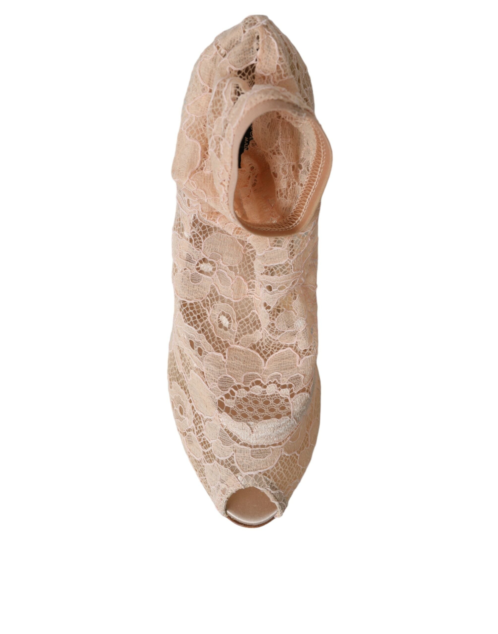 Dolce & Gabbana Beige Stretch Taormina Lace Boots Shoes LUNESCAPE