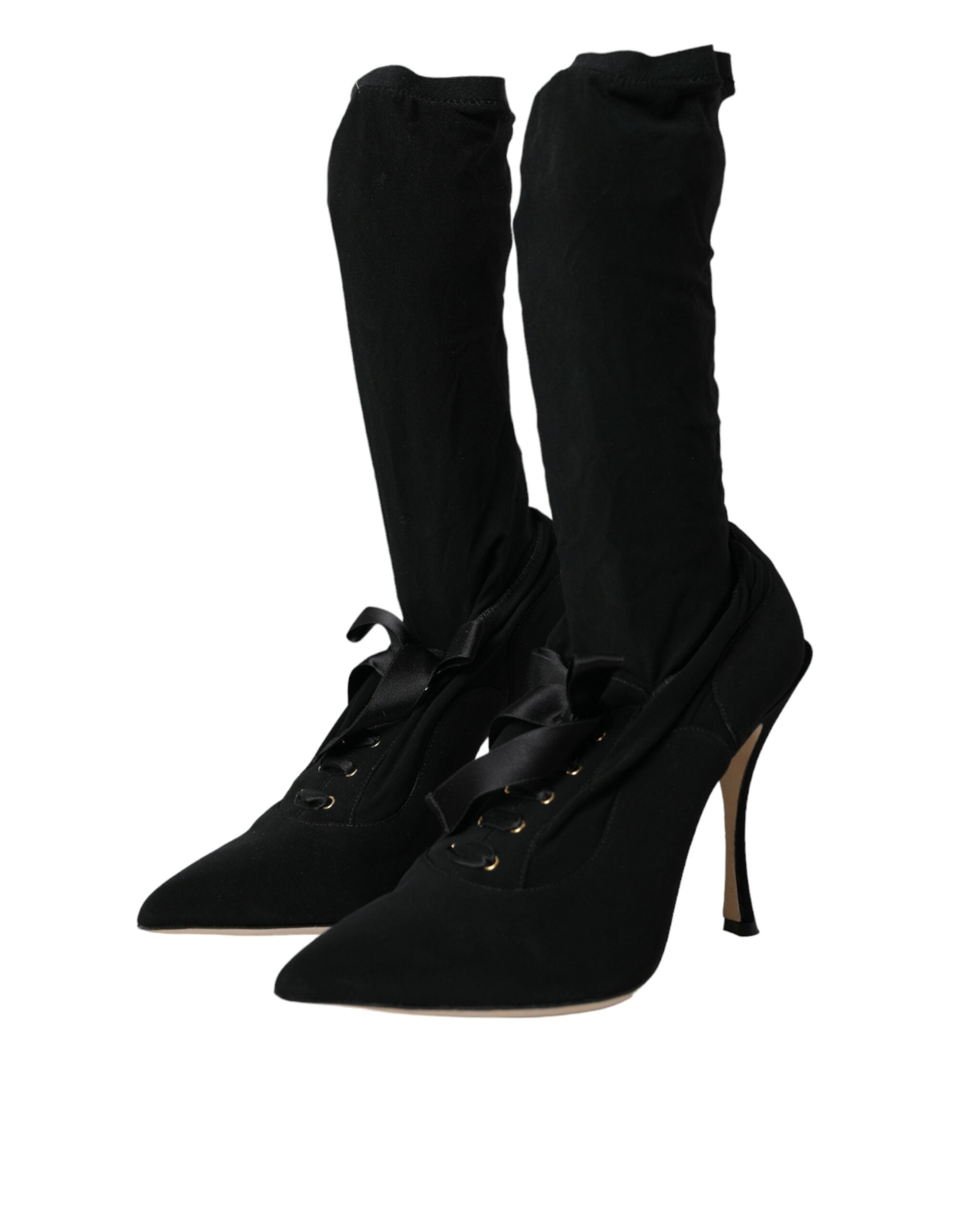 Dolce & Gabbana Black Stiletto Heels Mid Calf Boots Shoes LUNESCAPE