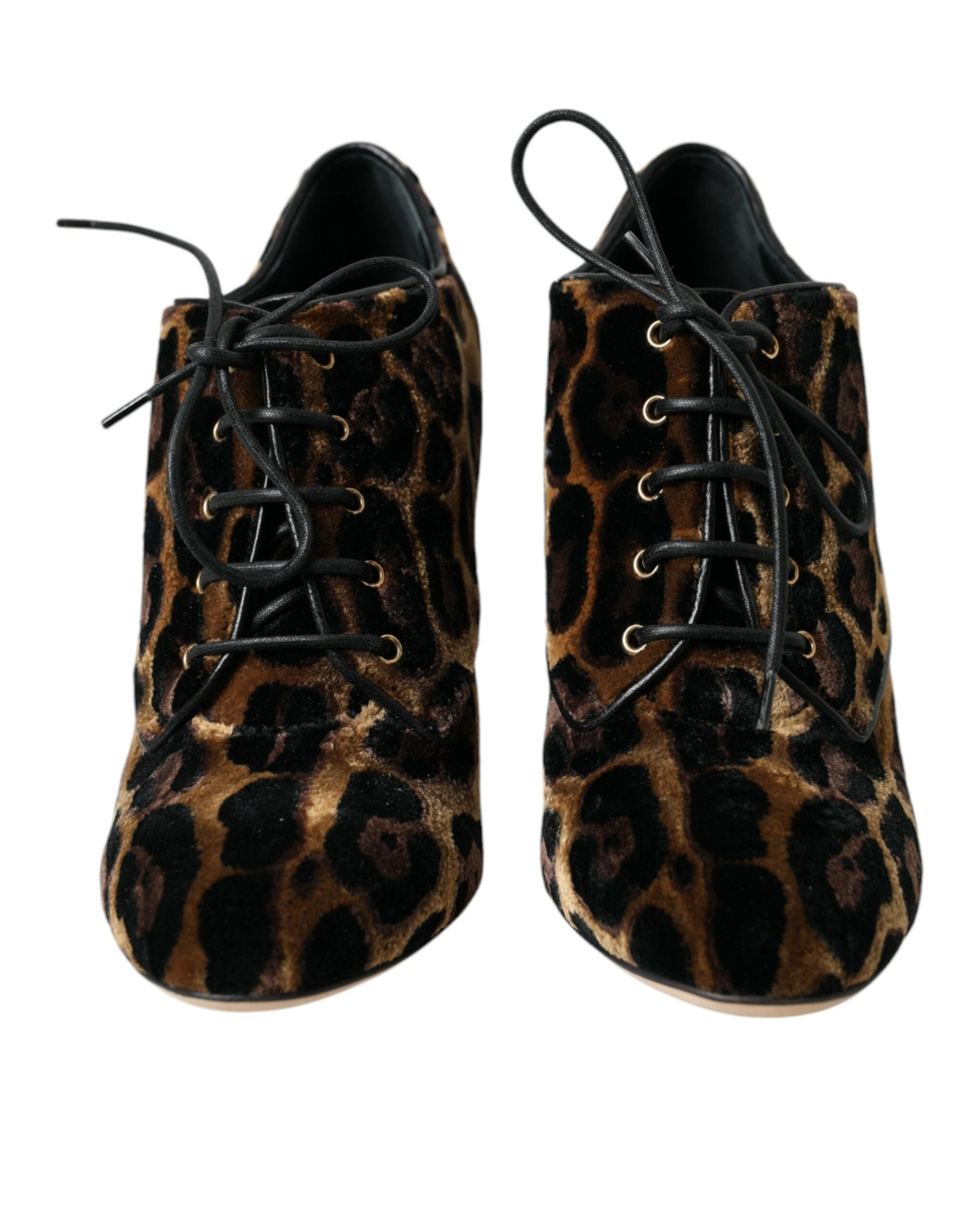 Dolce & Gabbana Brown Leopard Hair Lace Up Booties Shoes LUNESCAPE