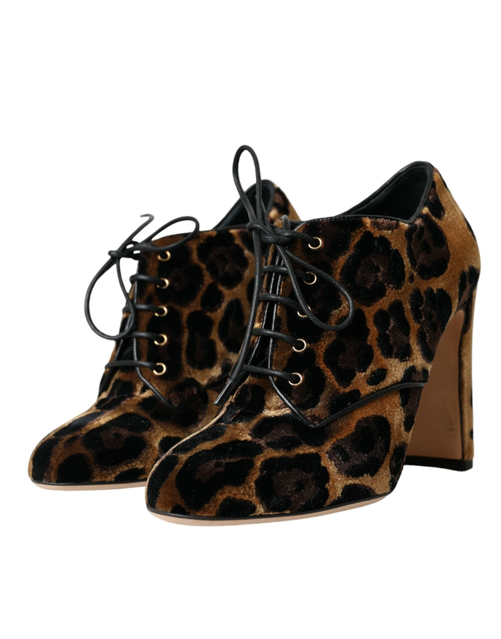 Dolce & Gabbana Brown Leopard Hair Lace Up Booties Shoes LUNESCAPE