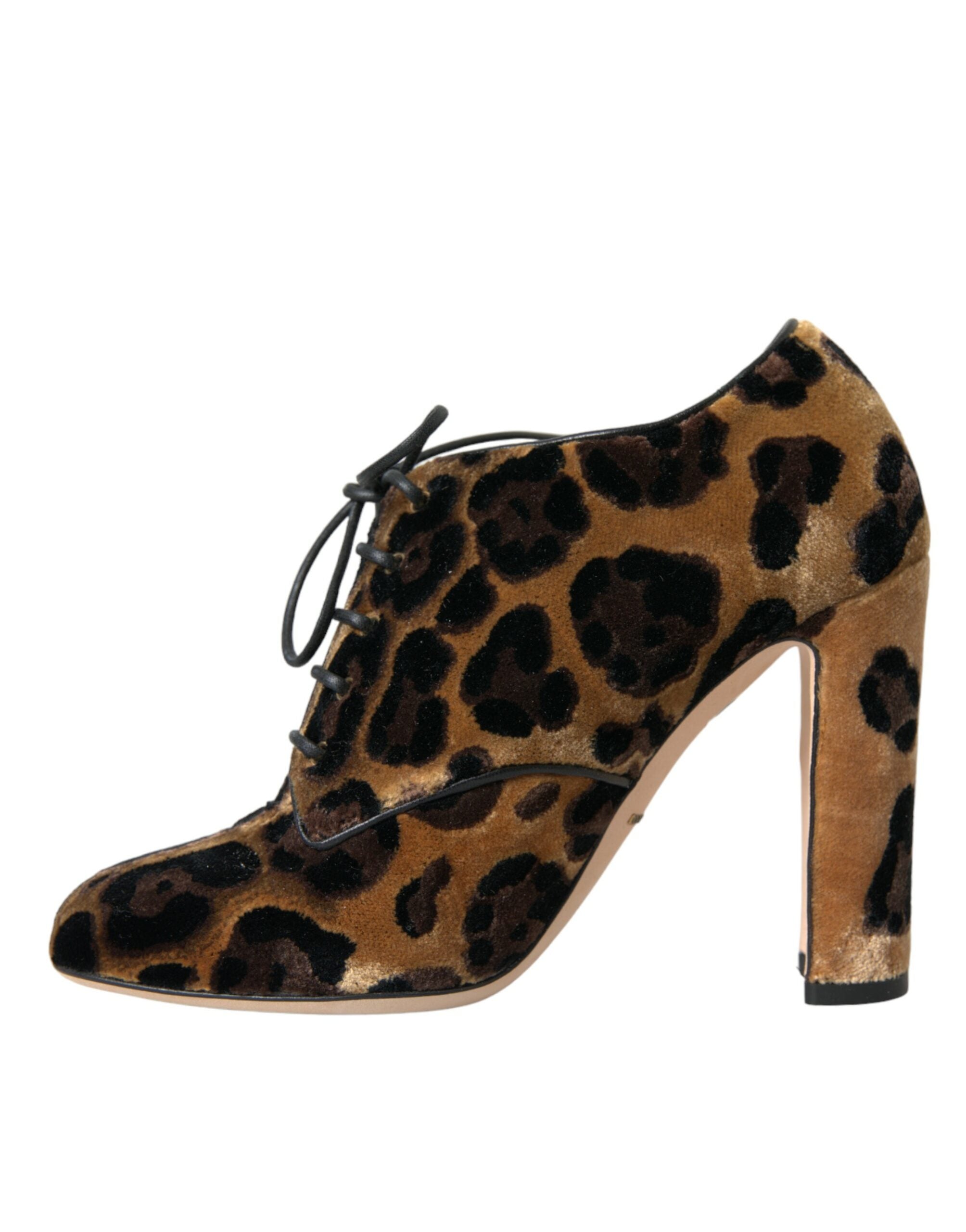 Dolce & Gabbana Brown Leopard Hair Lace Up Booties Shoes LUNESCAPE
