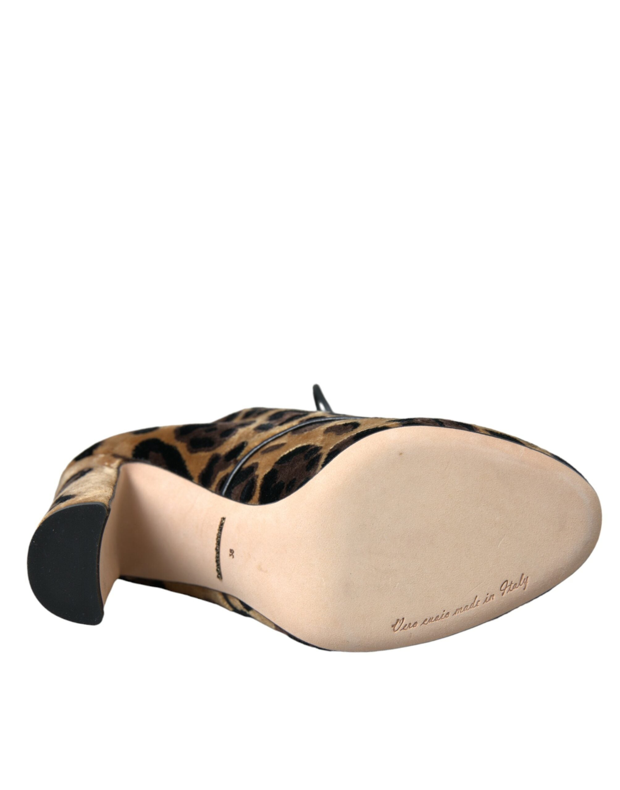 Dolce & Gabbana Brown Leopard Hair Lace Up Booties Shoes LUNESCAPE