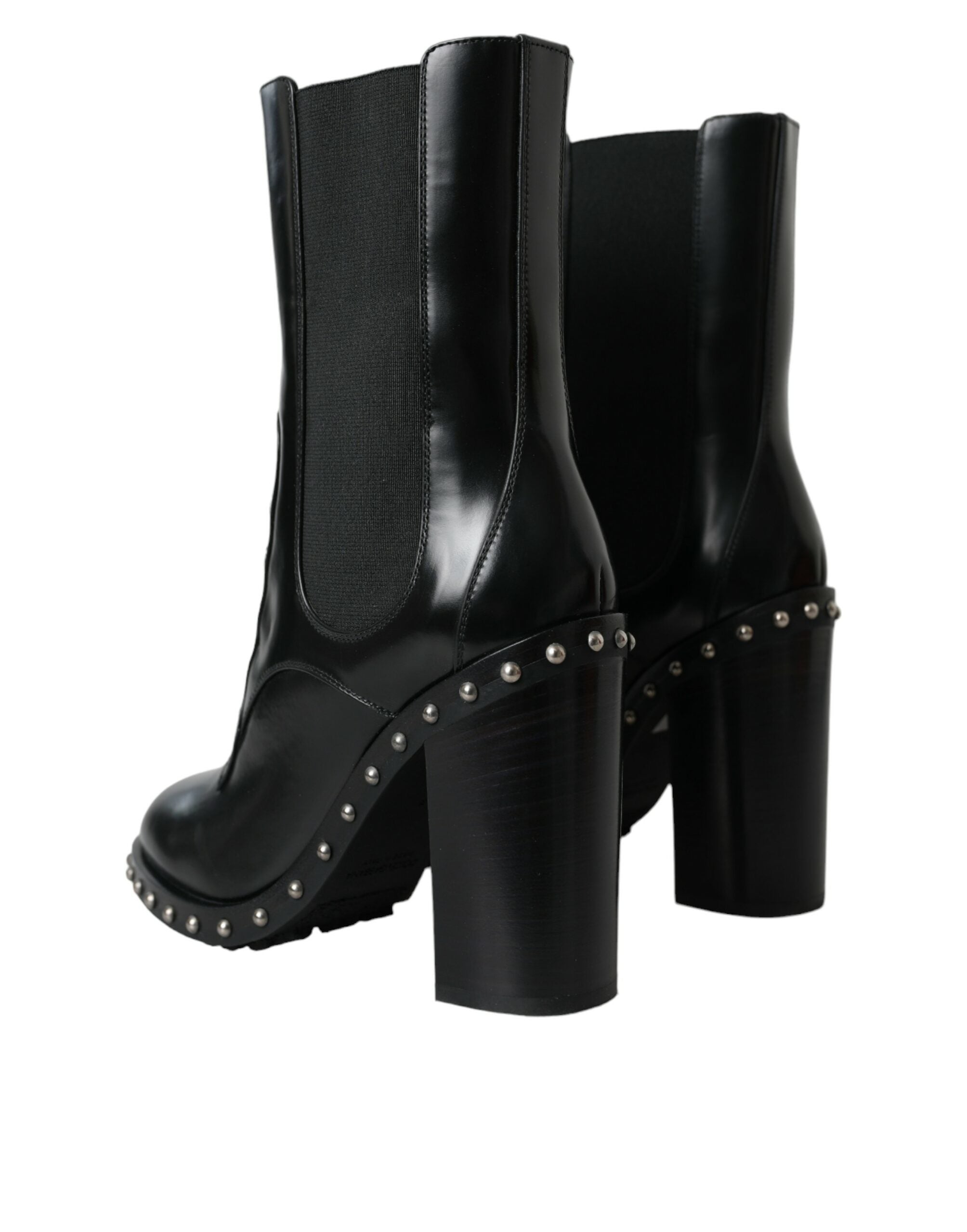 Dolce & Gabbana Black Leather Studded Lace Up Boots Shoes LUNESCAPE