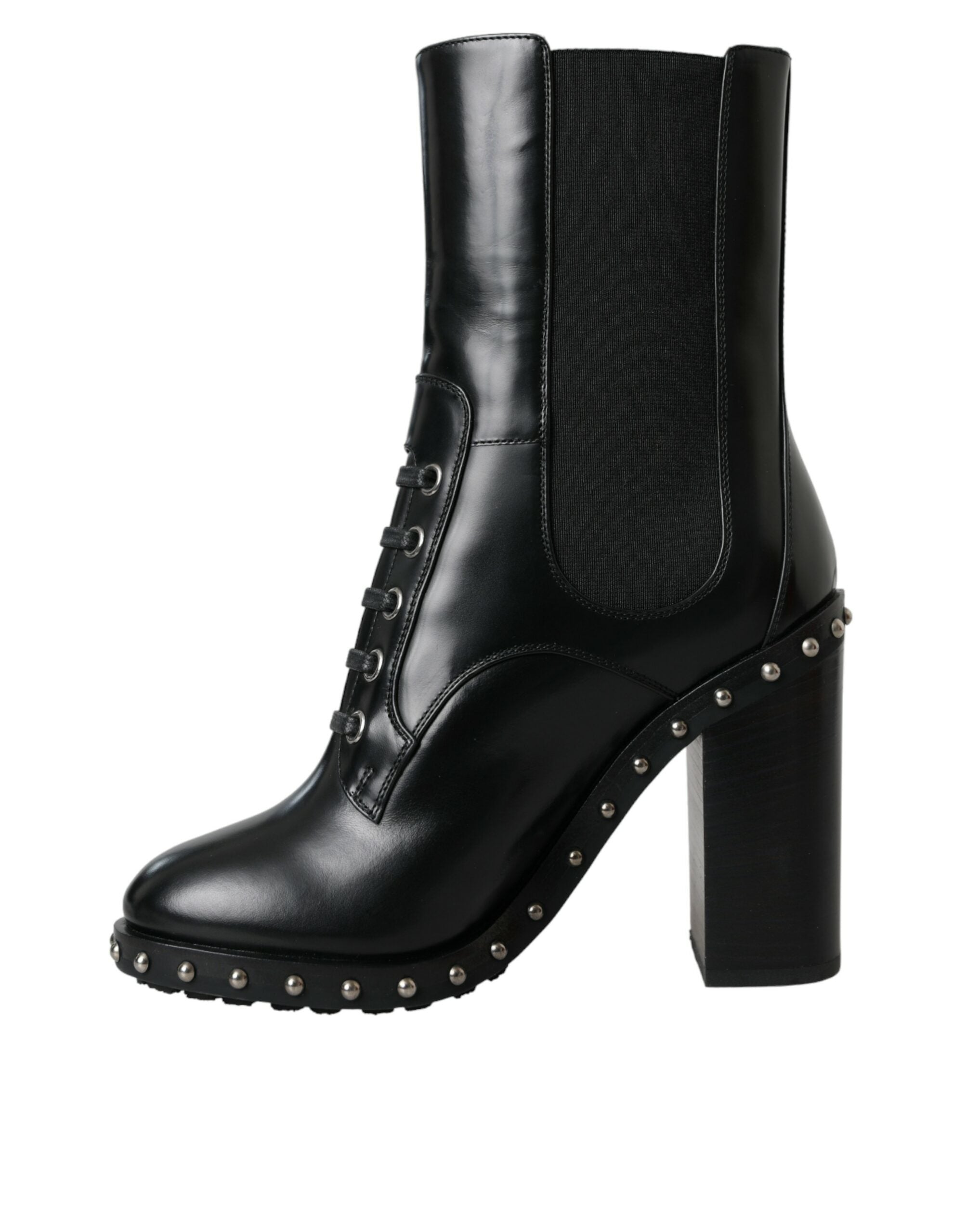 Dolce & Gabbana Black Leather Studded Lace Up Boots Shoes LUNESCAPE
