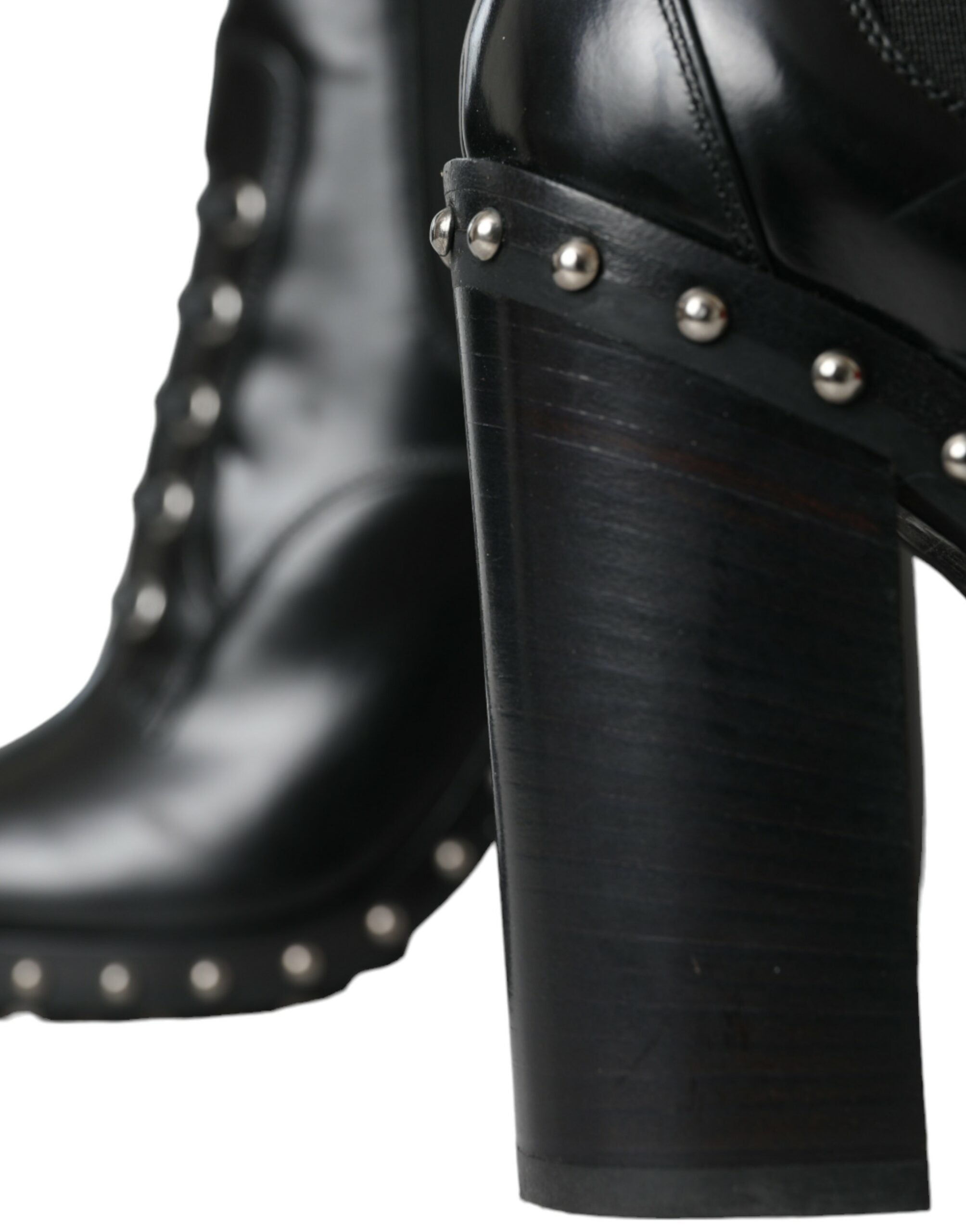 Dolce & Gabbana Black Leather Studded Lace Up Boots Shoes LUNESCAPE