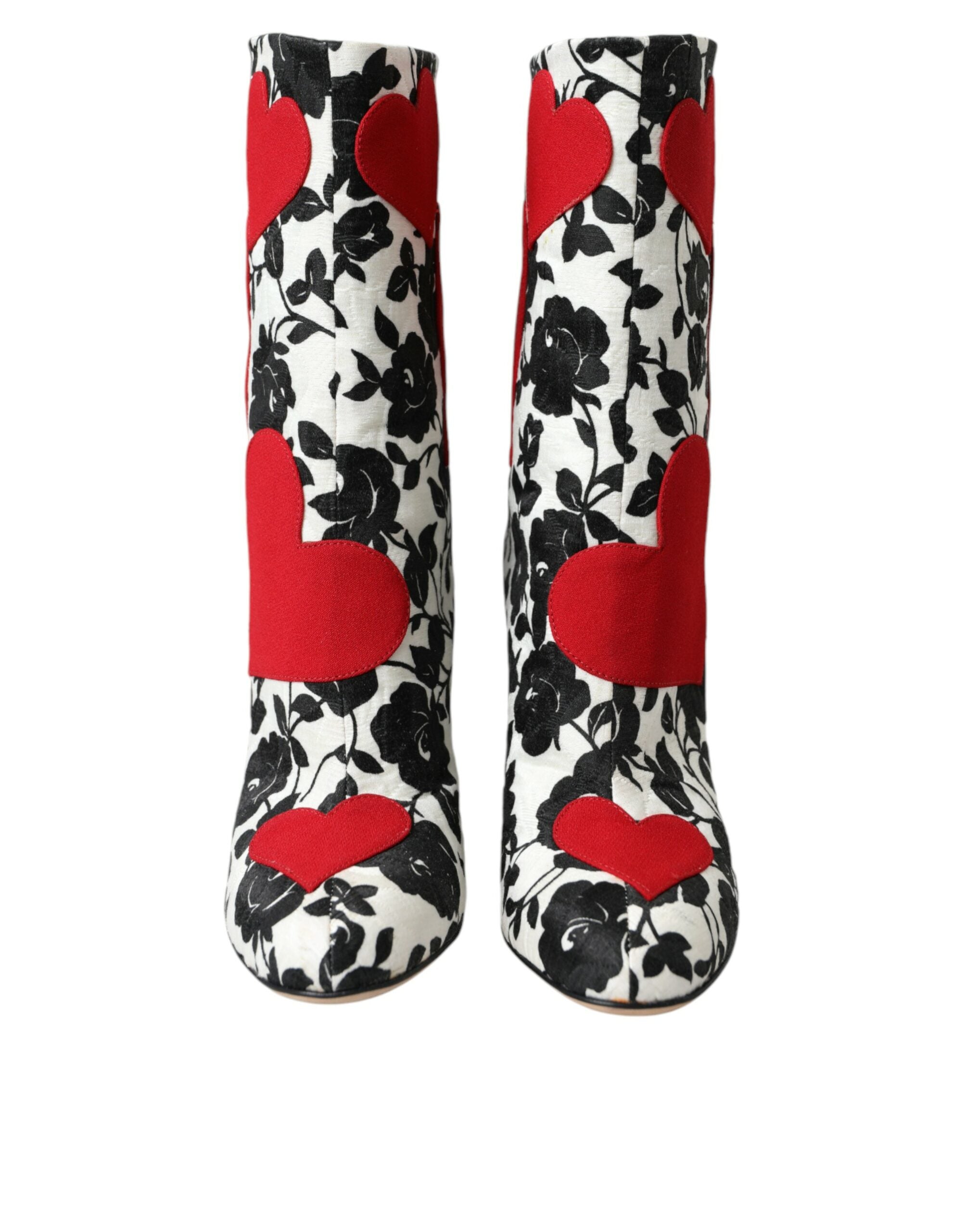 Dolce & Gabbana White Floral Hearts Leather High Boots Shoes LUNESCAPE