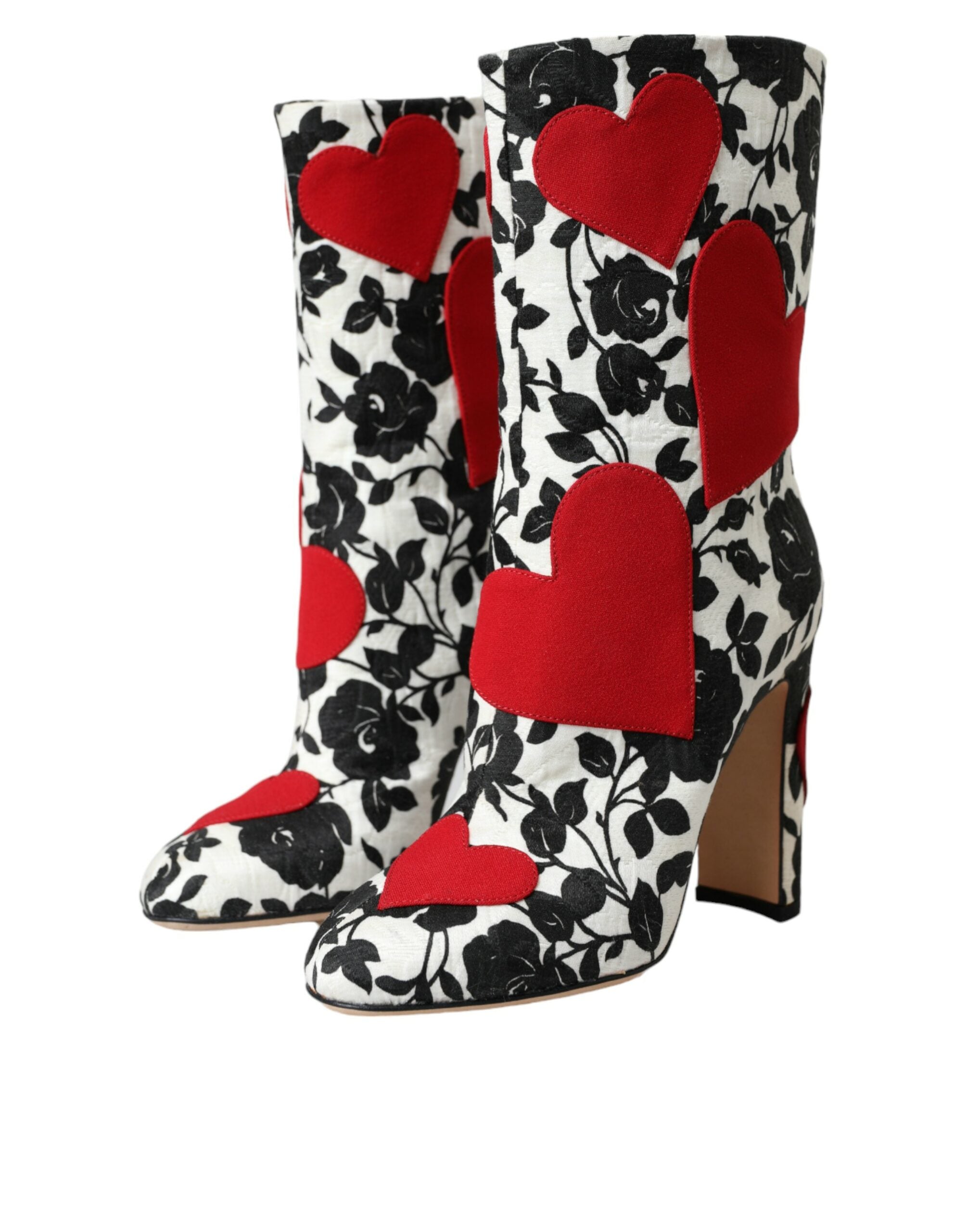 Dolce & Gabbana White Floral Hearts Leather High Boots Shoes LUNESCAPE