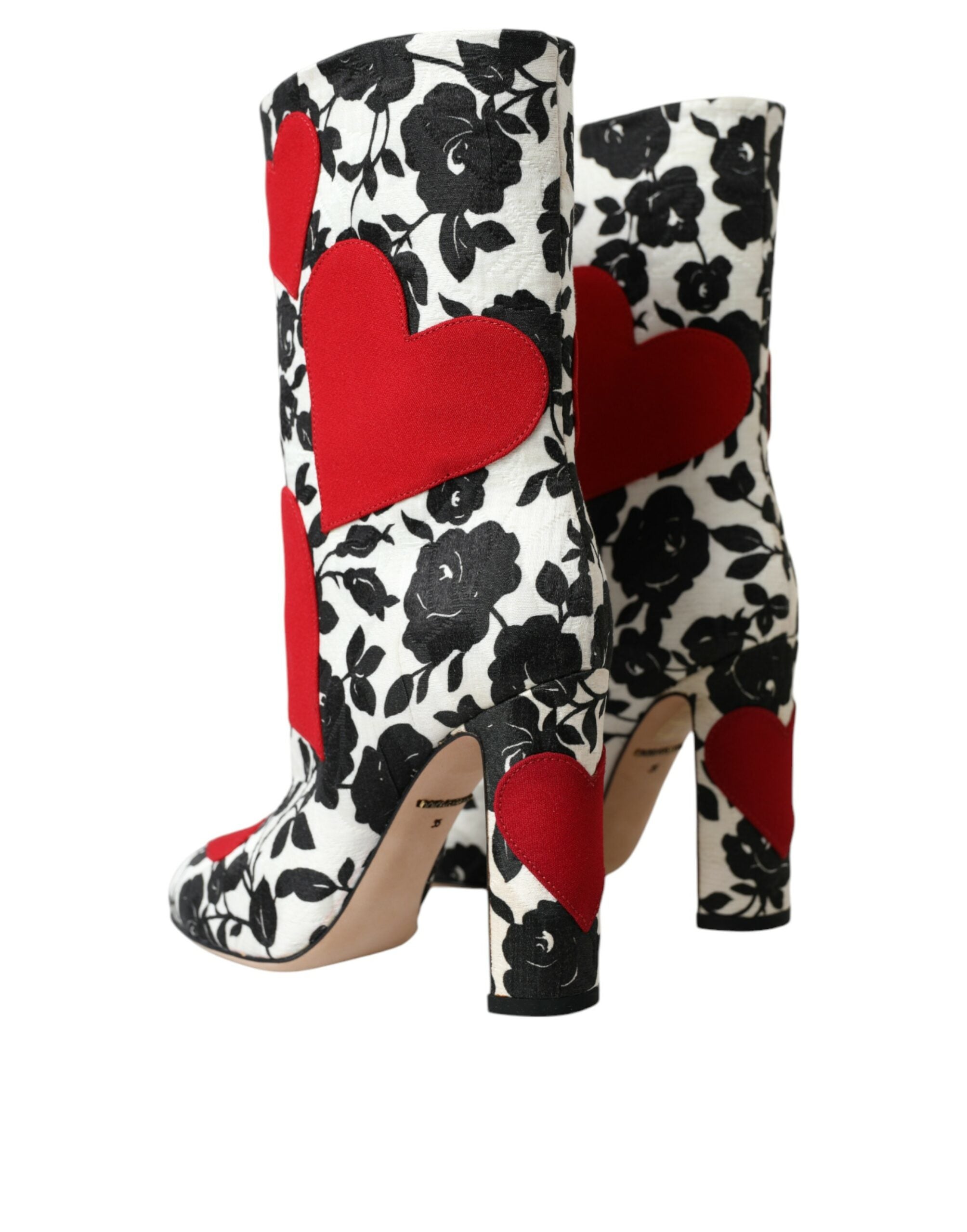 Dolce & Gabbana White Floral Hearts Leather High Boots Shoes LUNESCAPE