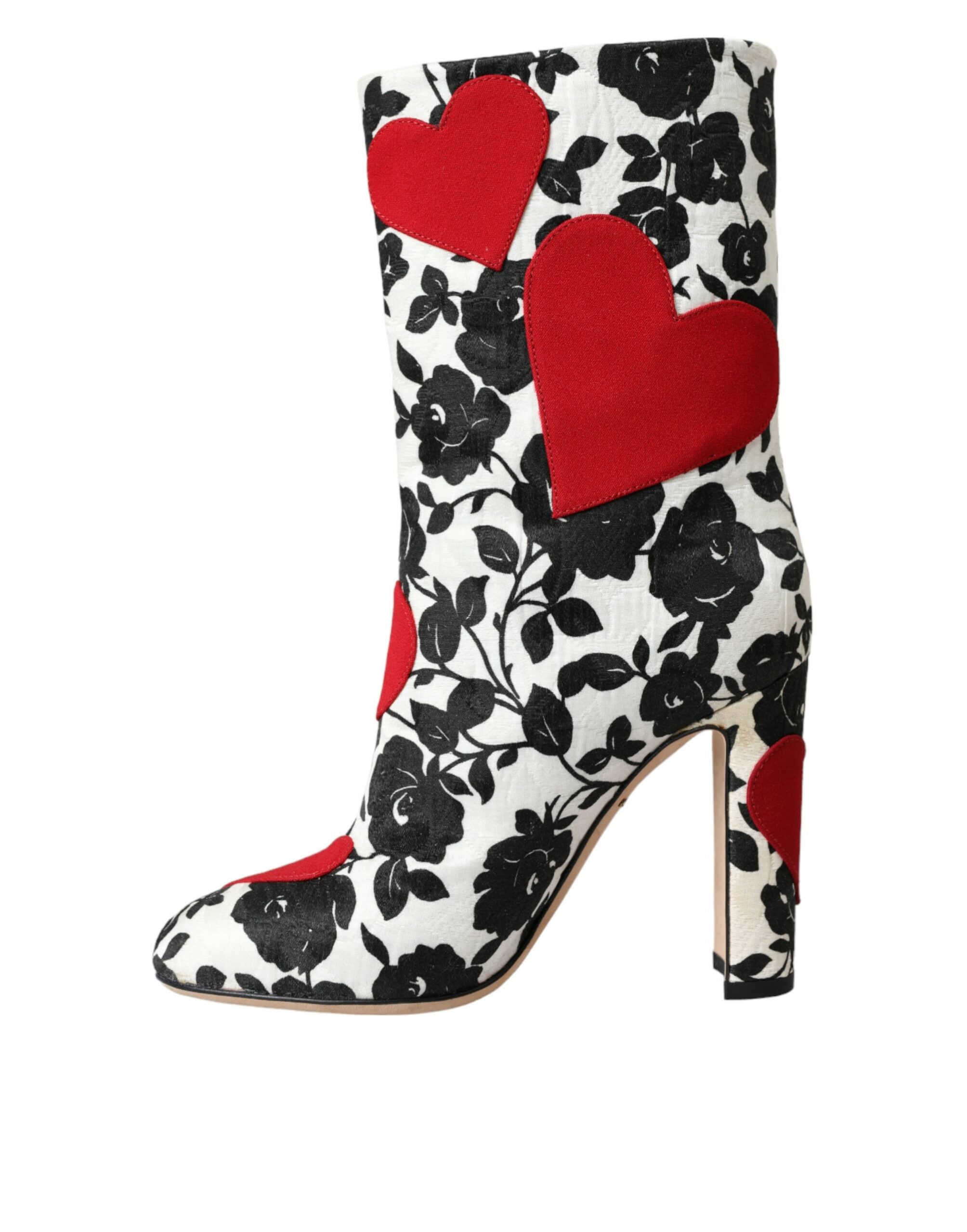 Dolce & Gabbana White Floral Hearts Leather High Boots Shoes LUNESCAPE