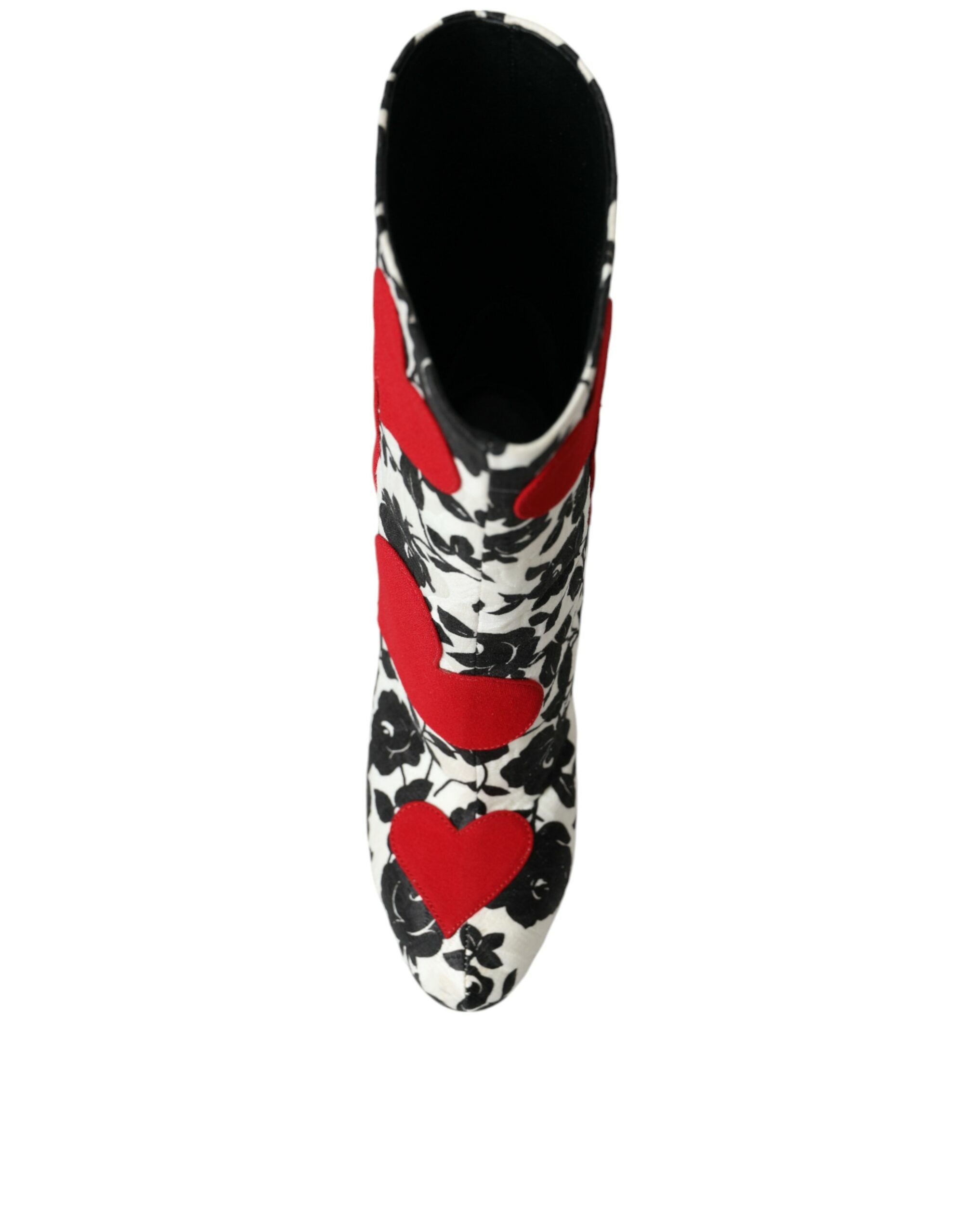 Dolce & Gabbana White Floral Hearts Leather High Boots Shoes LUNESCAPE