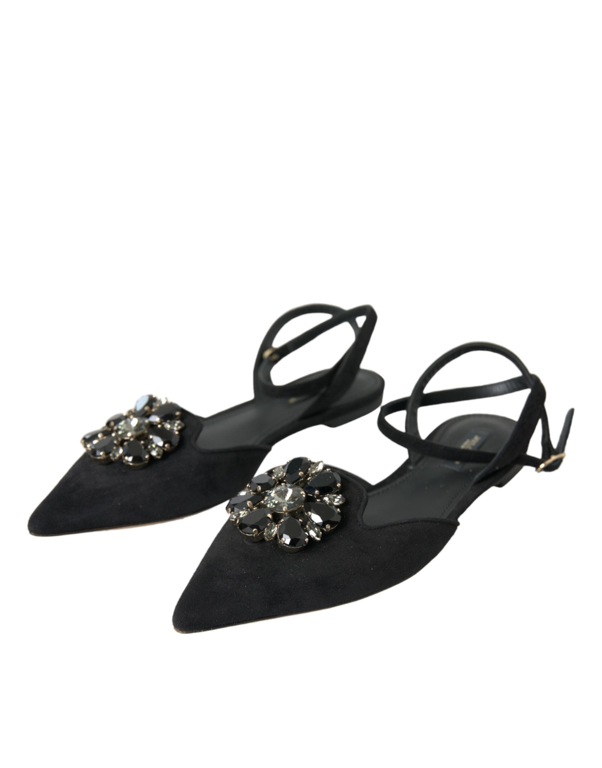 Dolce & Gabbana Black Leather Crystal Slingback Sandals Shoes LUNESCAPE