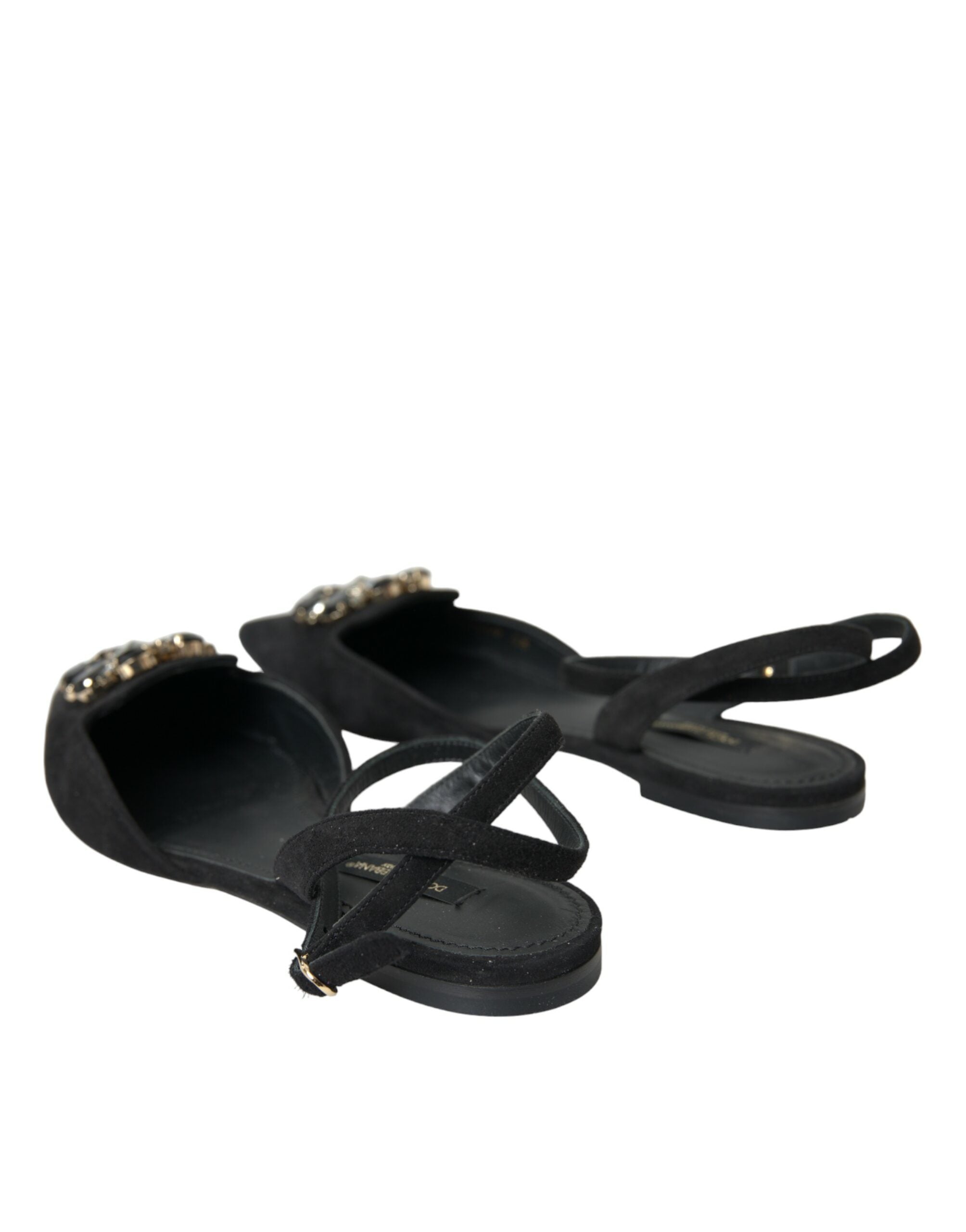 Dolce & Gabbana Black Leather Crystal Slingback Sandals Shoes LUNESCAPE