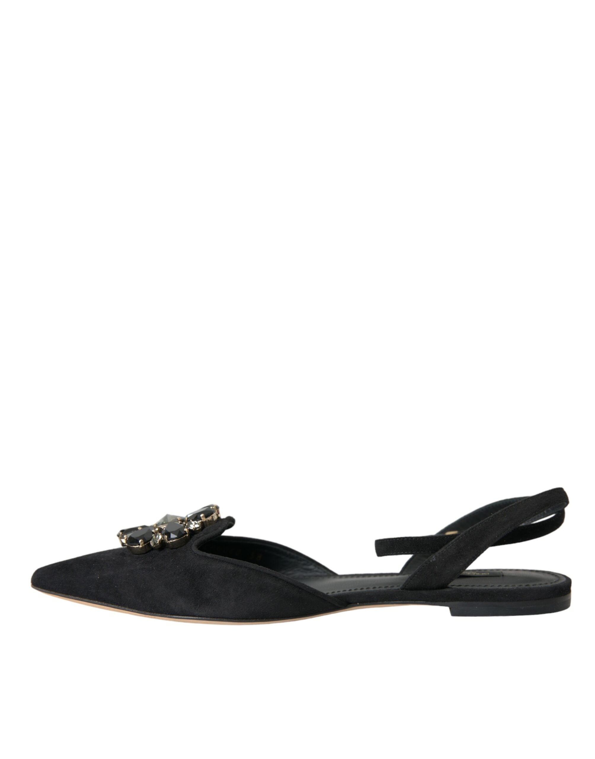 Dolce & Gabbana Black Leather Crystal Slingback Sandals Shoes LUNESCAPE