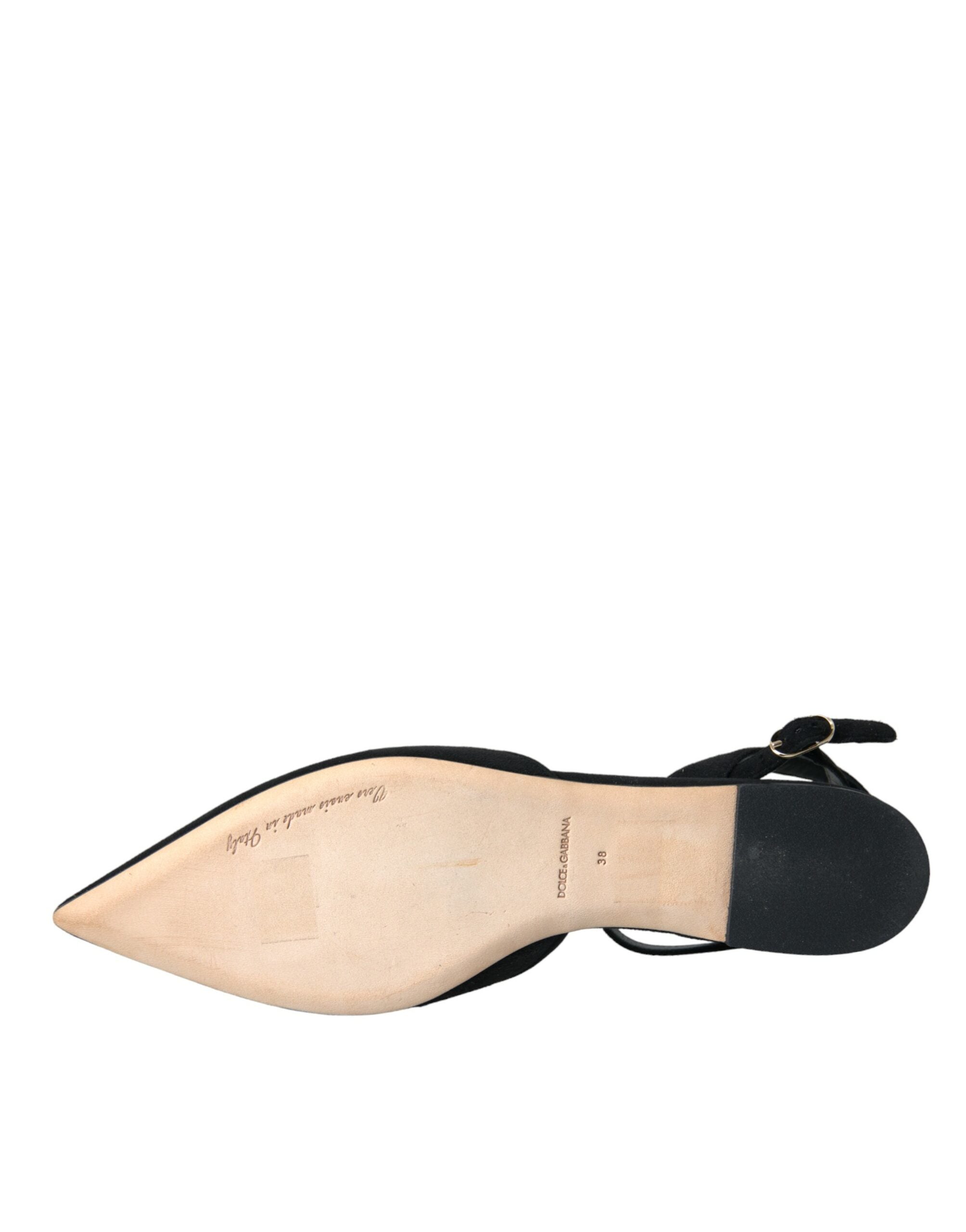 Dolce & Gabbana Black Leather Crystal Slingback Sandals Shoes LUNESCAPE