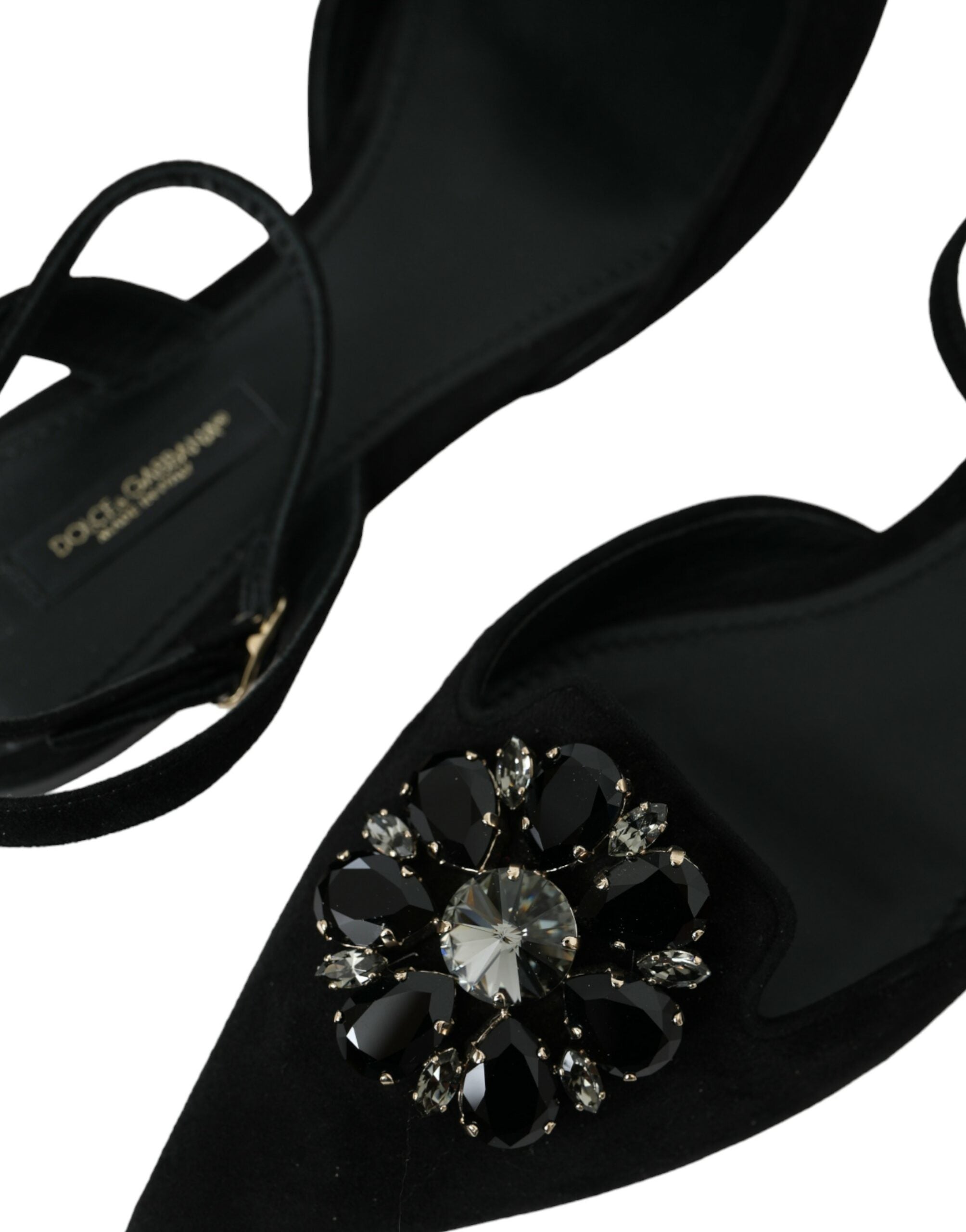 Dolce & Gabbana Black Leather Crystal Slingback Sandals Shoes LUNESCAPE