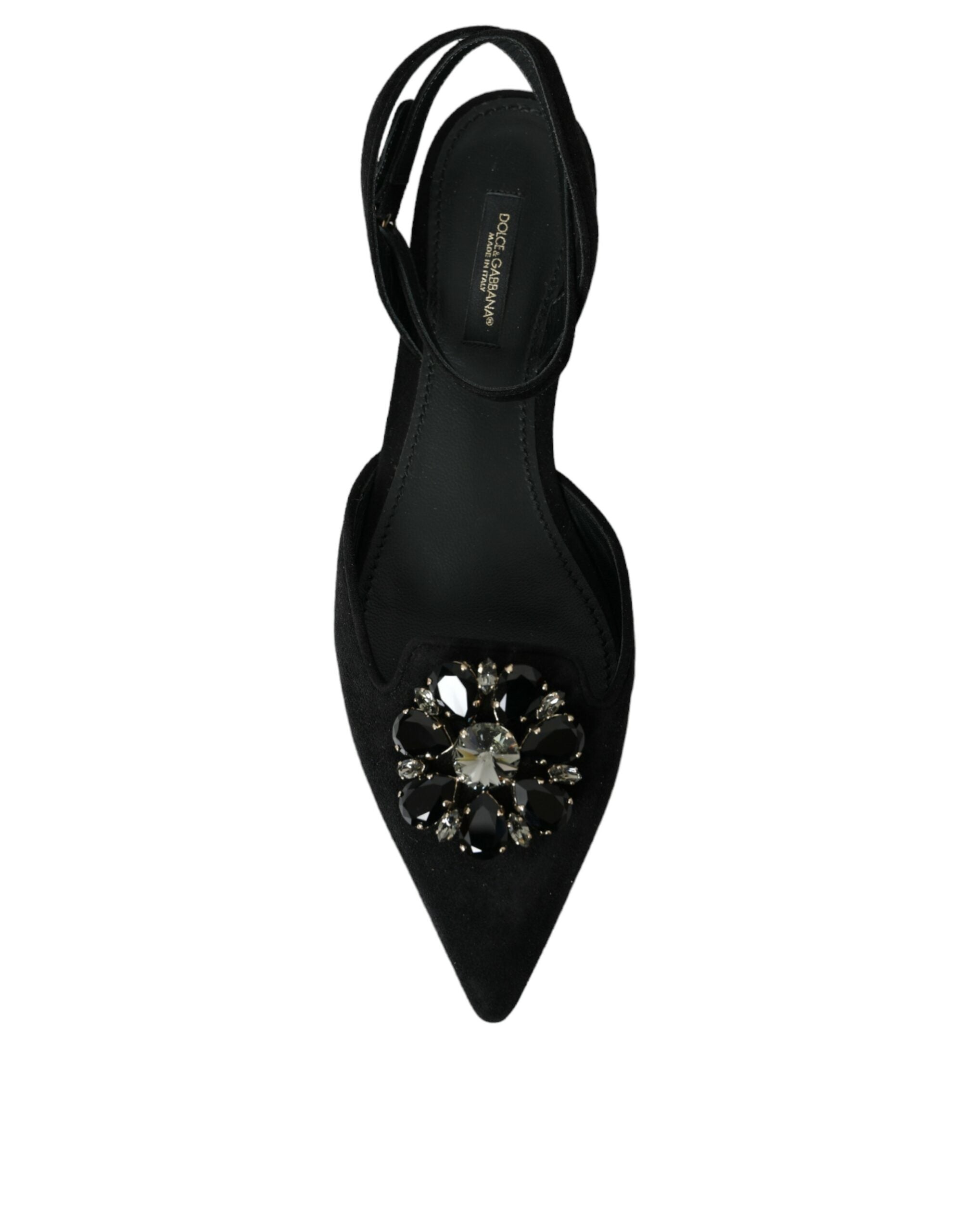 Dolce & Gabbana Black Leather Crystal Slingback Sandals Shoes LUNESCAPE
