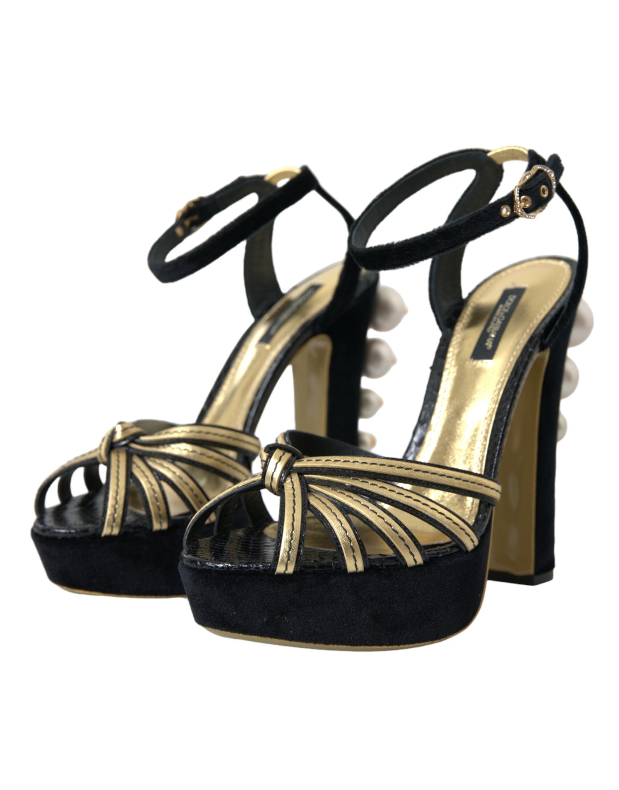 Dolce & Gabbana Black Gold Embellished Heels Sandals Shoes LUNESCAPE