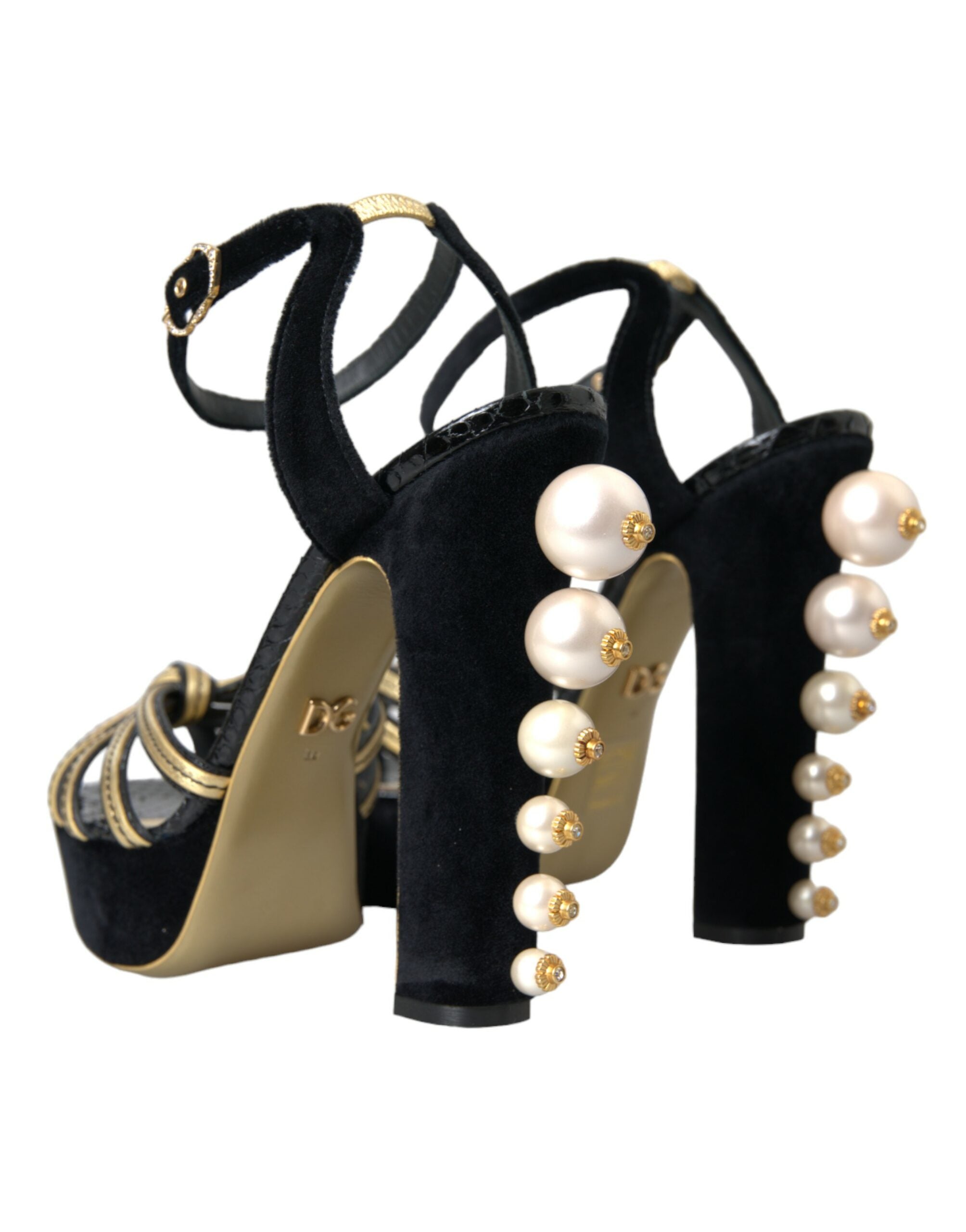 Dolce & Gabbana Black Gold Embellished Heels Sandals Shoes LUNESCAPE