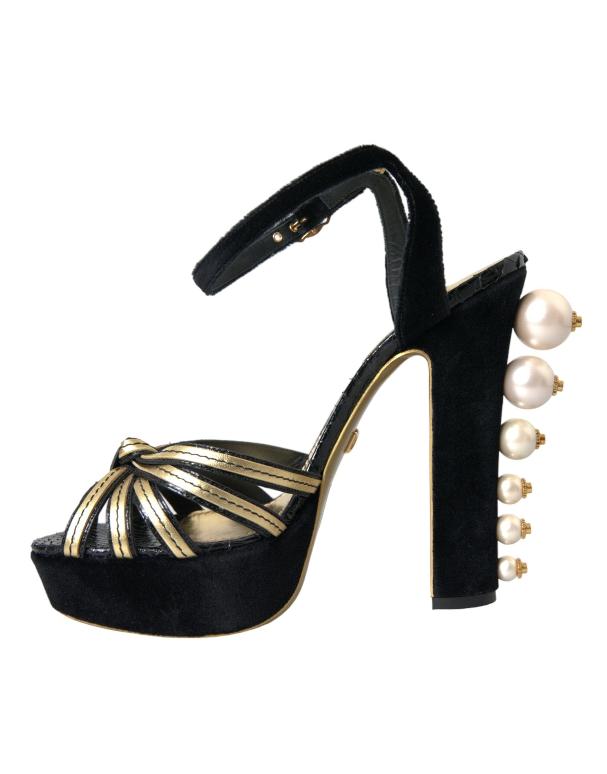 Dolce & Gabbana Black Gold Embellished Heels Sandals Shoes LUNESCAPE