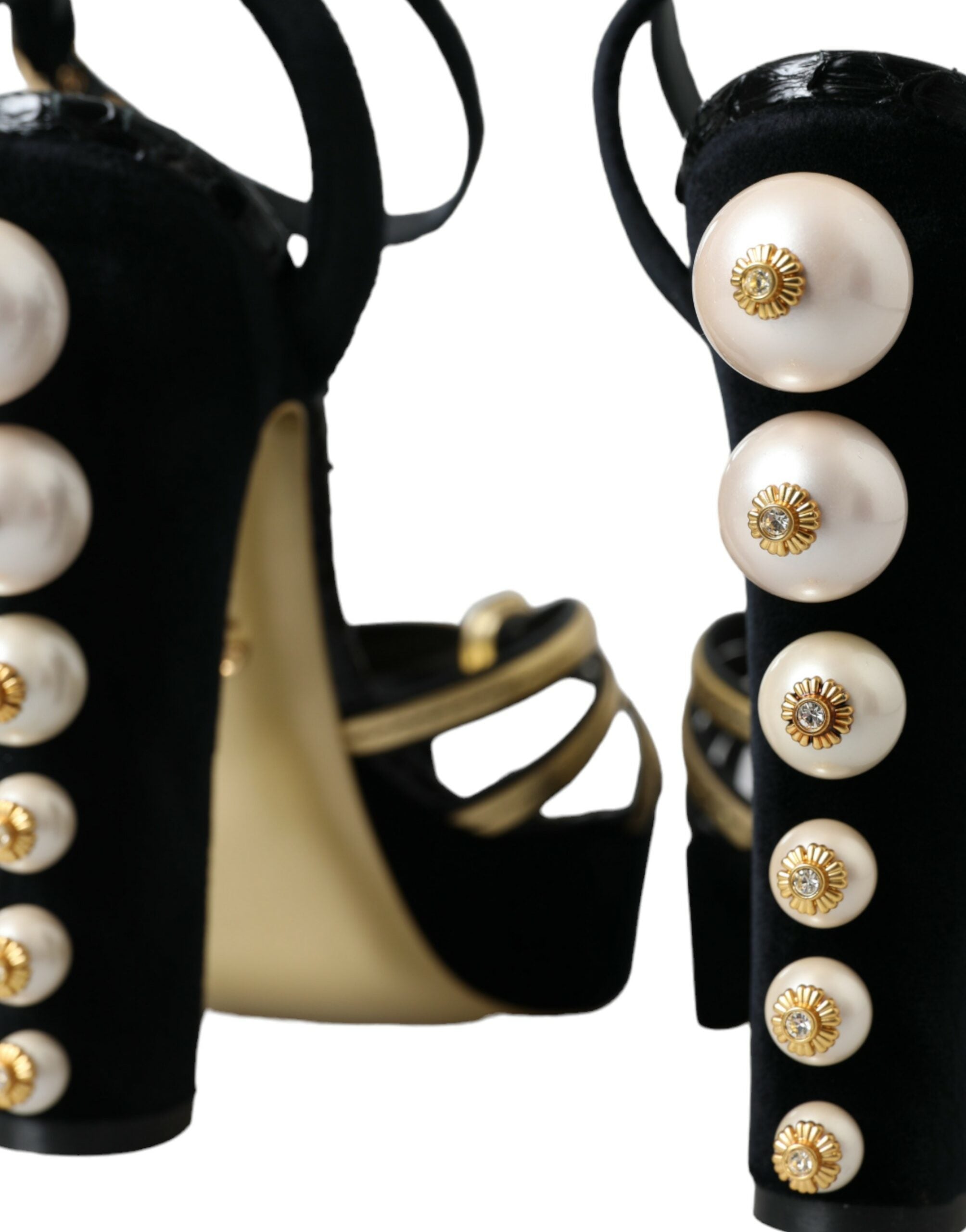 Dolce & Gabbana Black Gold Embellished Heels Sandals Shoes LUNESCAPE
