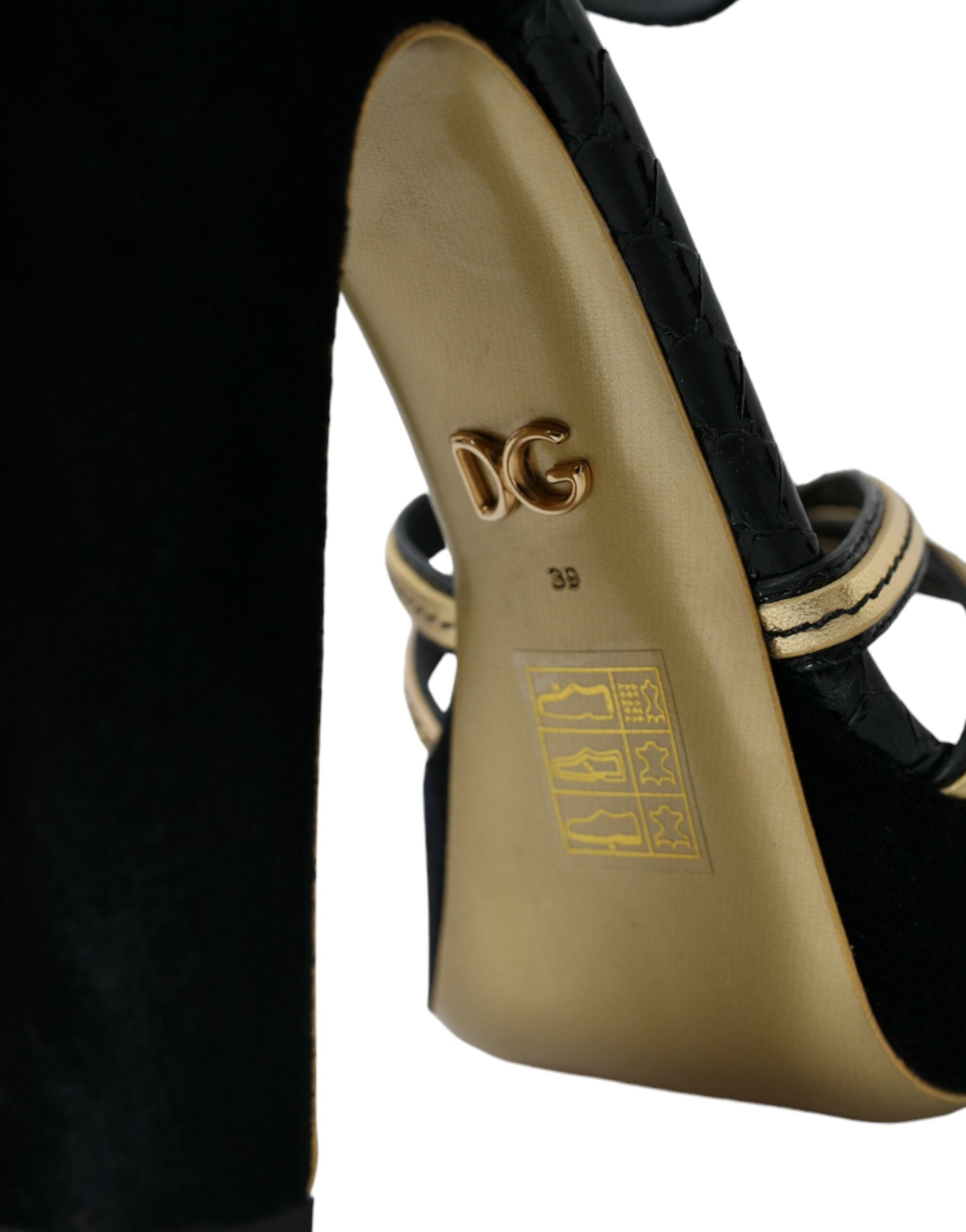 Dolce & Gabbana Black Gold Embellished Heels Sandals Shoes LUNESCAPE