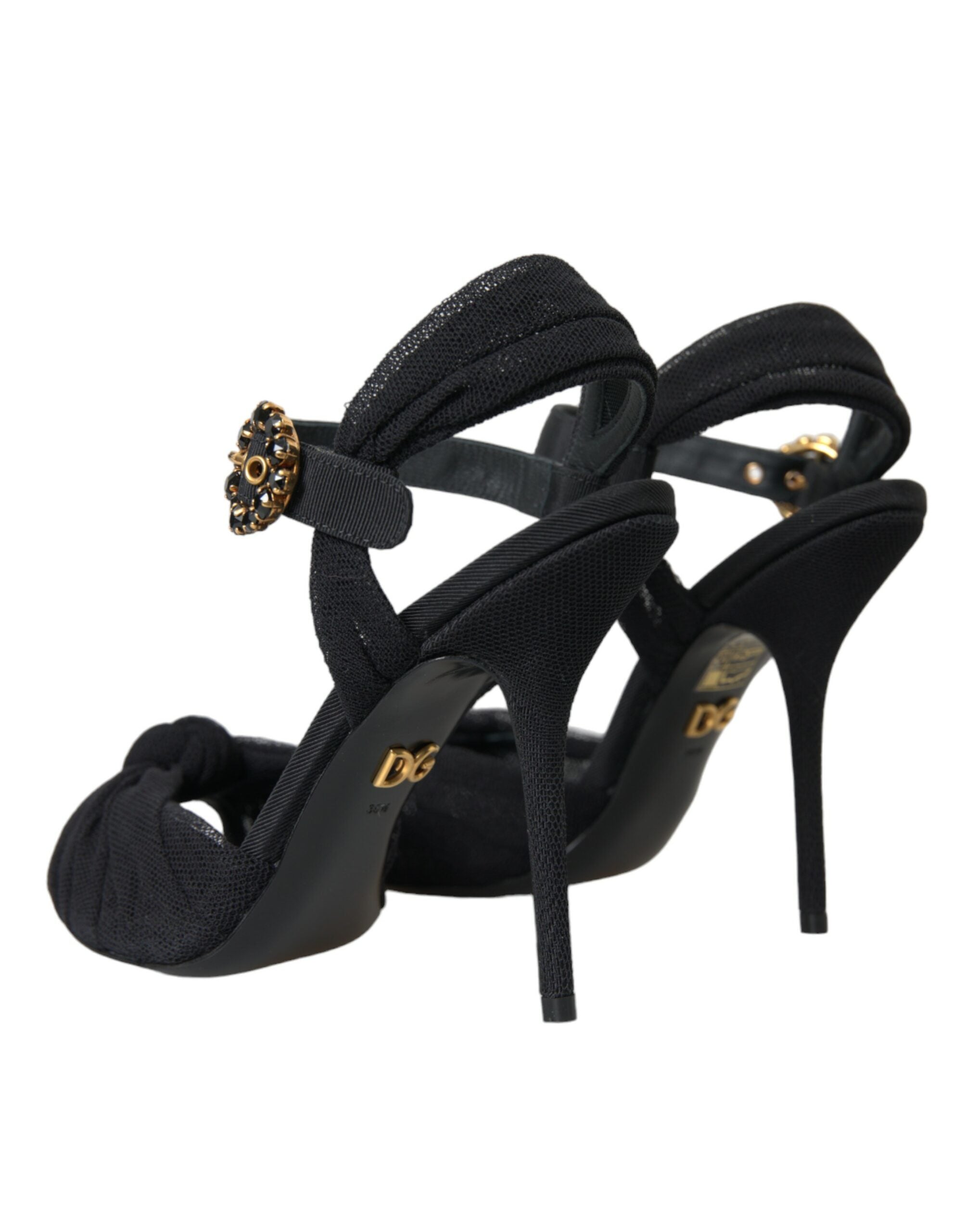 Dolce & Gabbana Black Suede Embellished Heels Sandals Shoes LUNESCAPE
