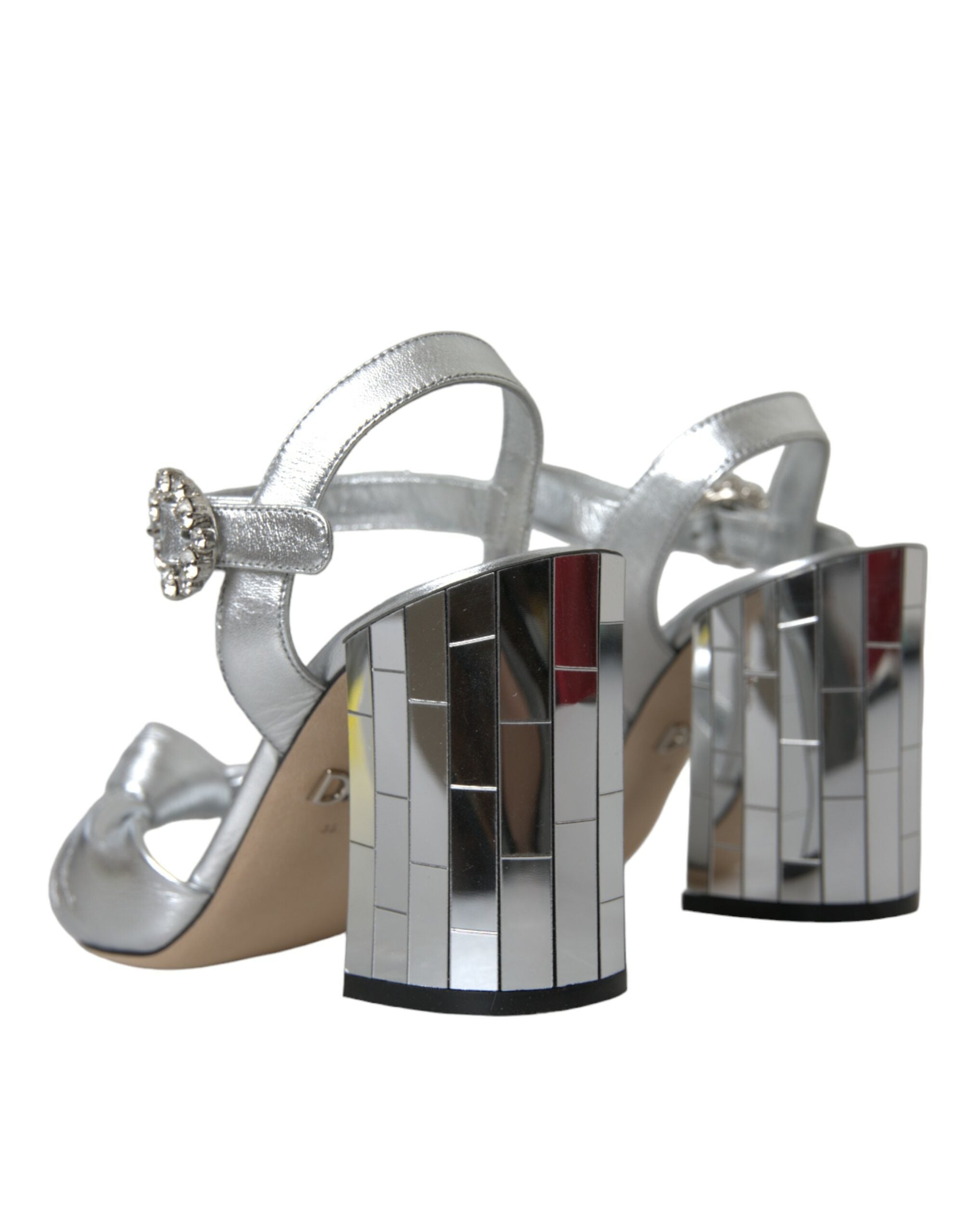 Dolce & Gabbana Silver Lambskin Leather Heels Sandals Shoes LUNESCAPE
