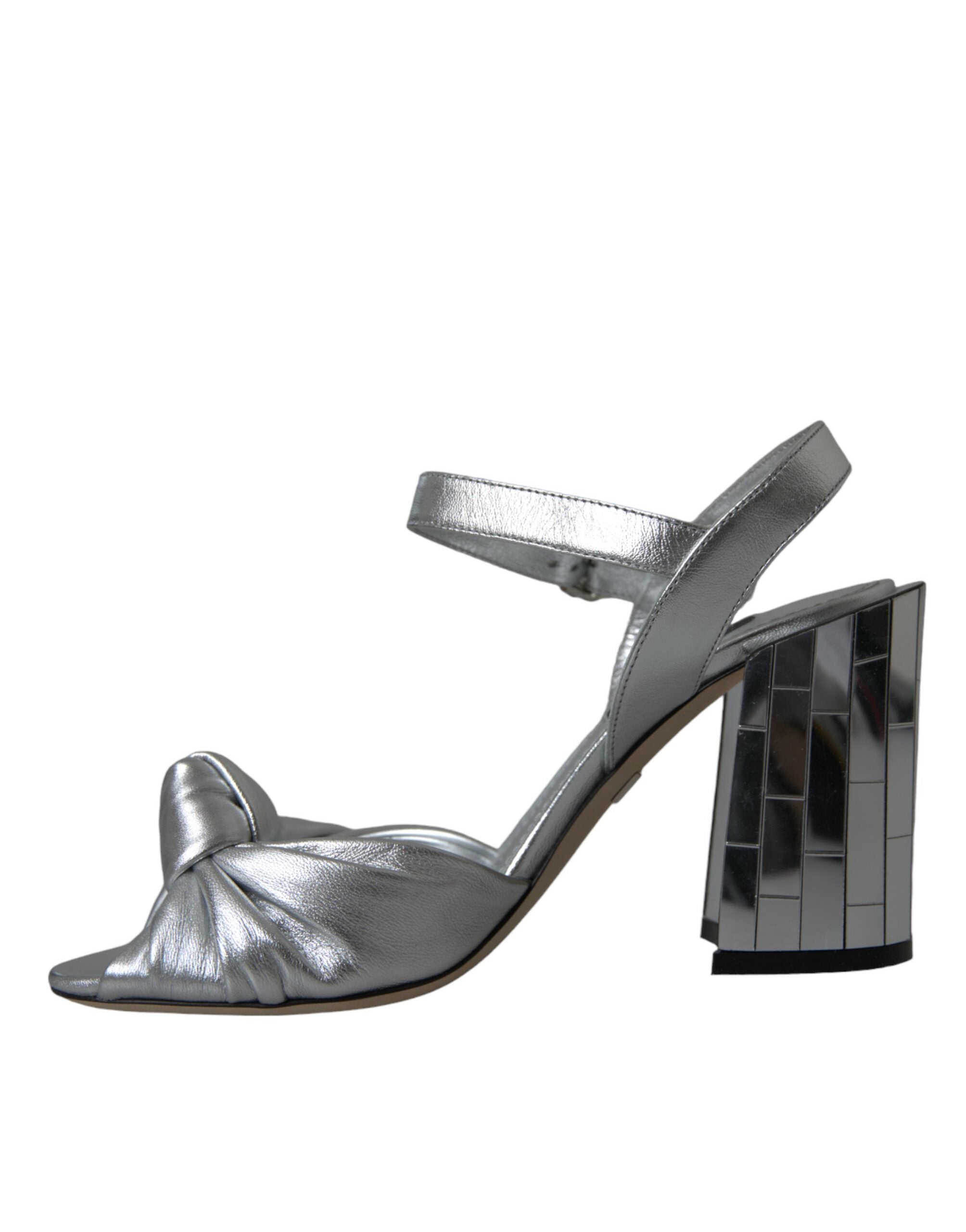 Dolce & Gabbana Silver Lambskin Leather Heels Sandals Shoes LUNESCAPE