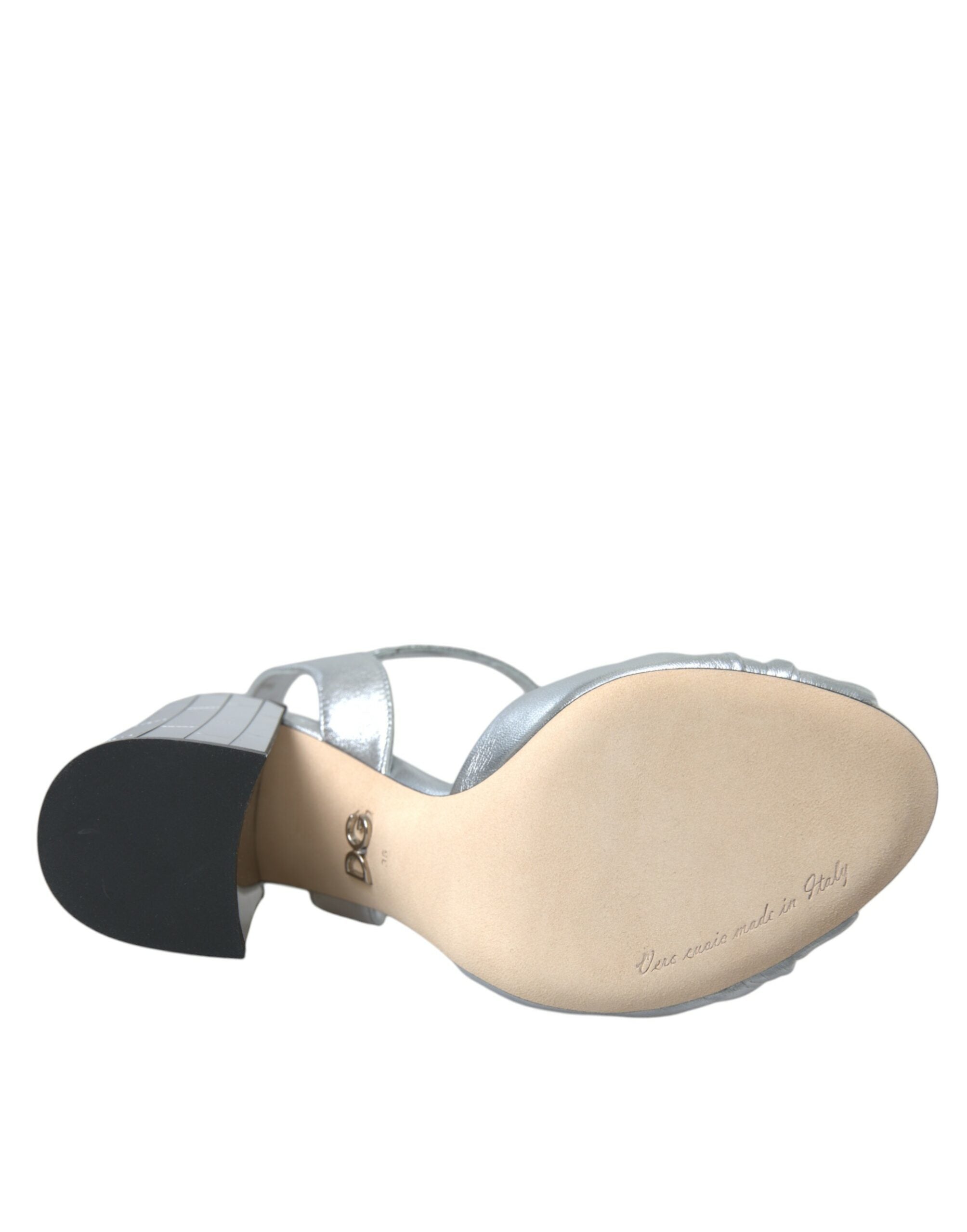 Dolce & Gabbana Silver Lambskin Leather Heels Sandals Shoes LUNESCAPE