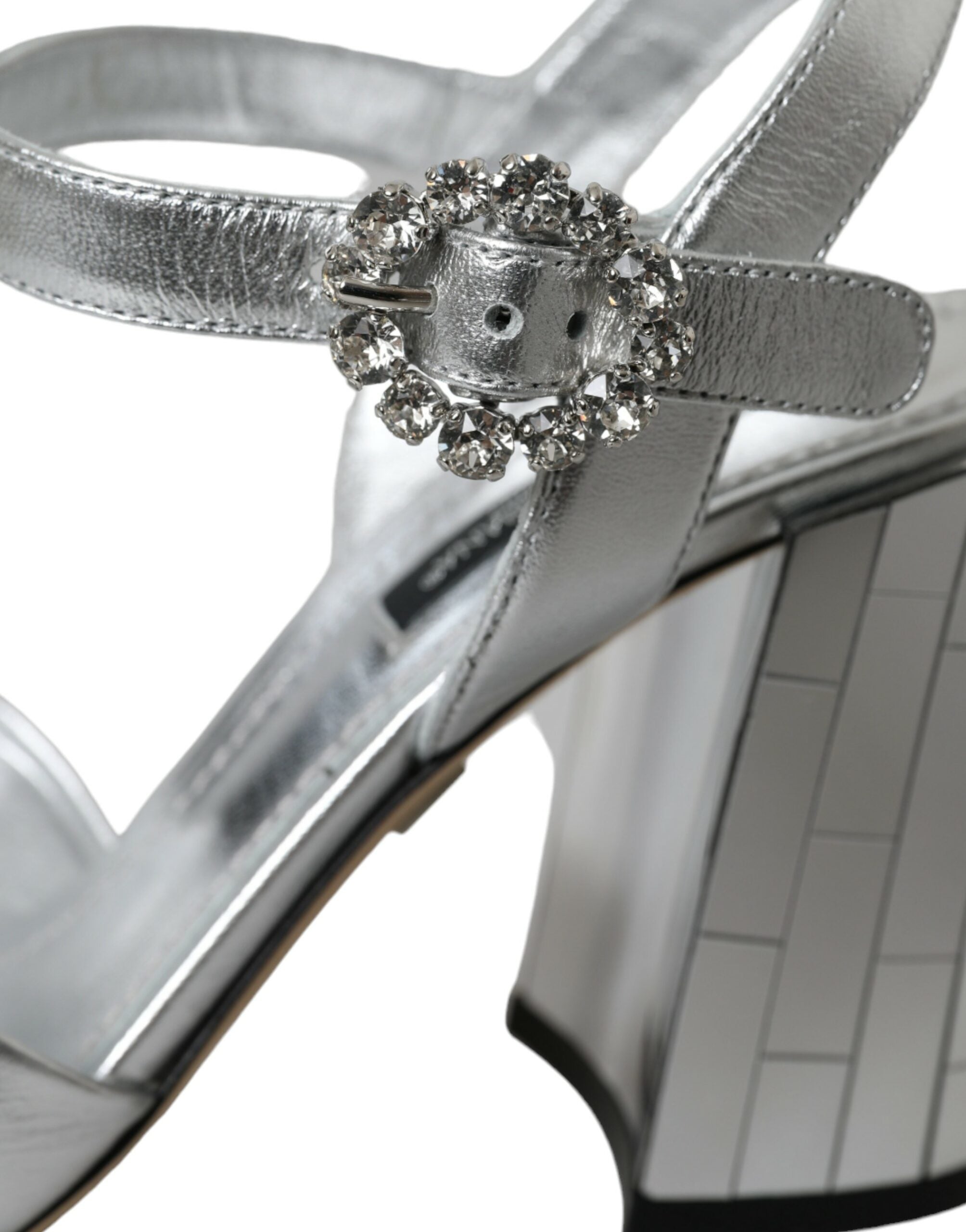 Dolce & Gabbana Silver Lambskin Leather Heels Sandals Shoes LUNESCAPE