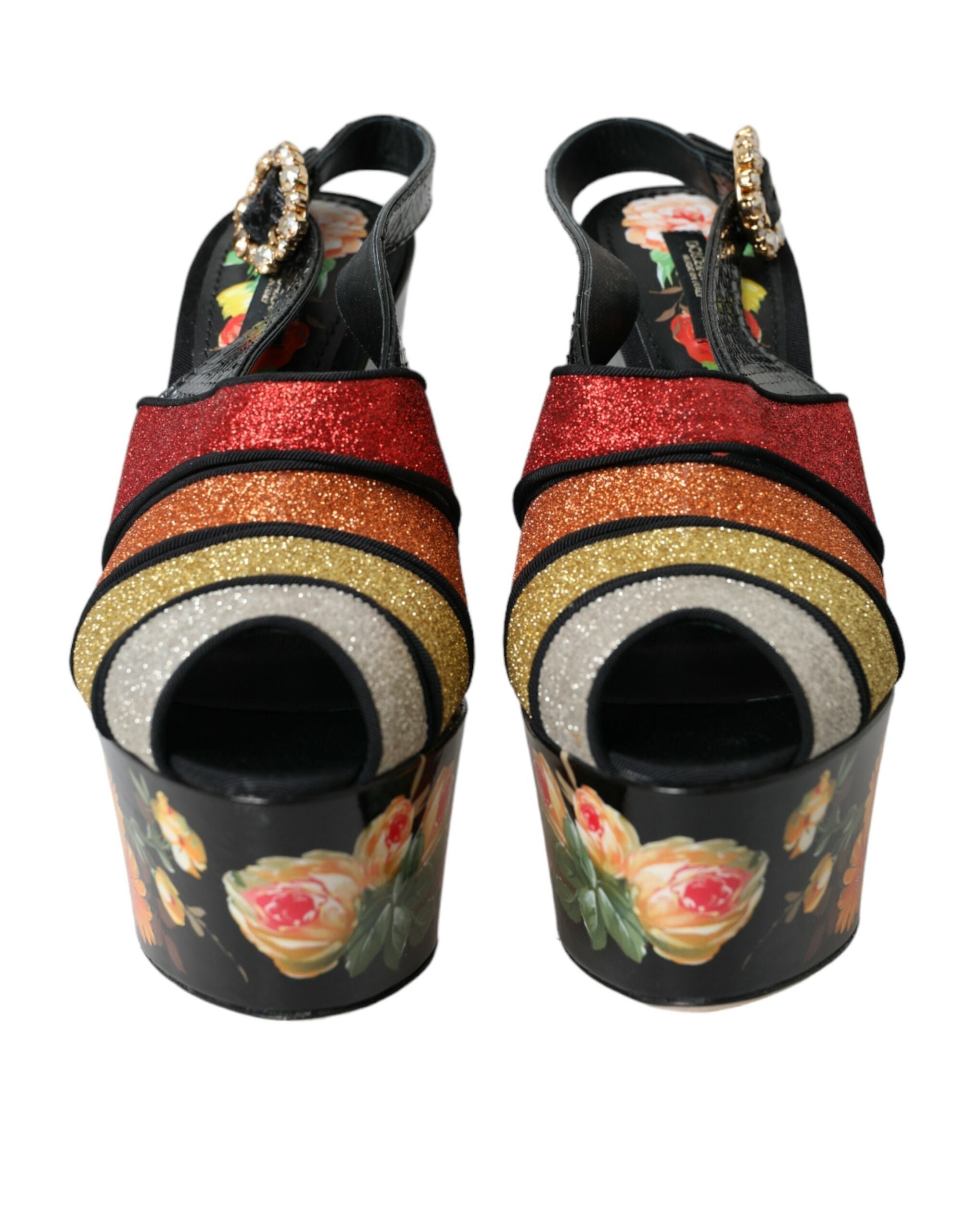 Dolce & Gabbana Multicolor Floral Crystal Platform Sandals Shoes LUNESCAPE