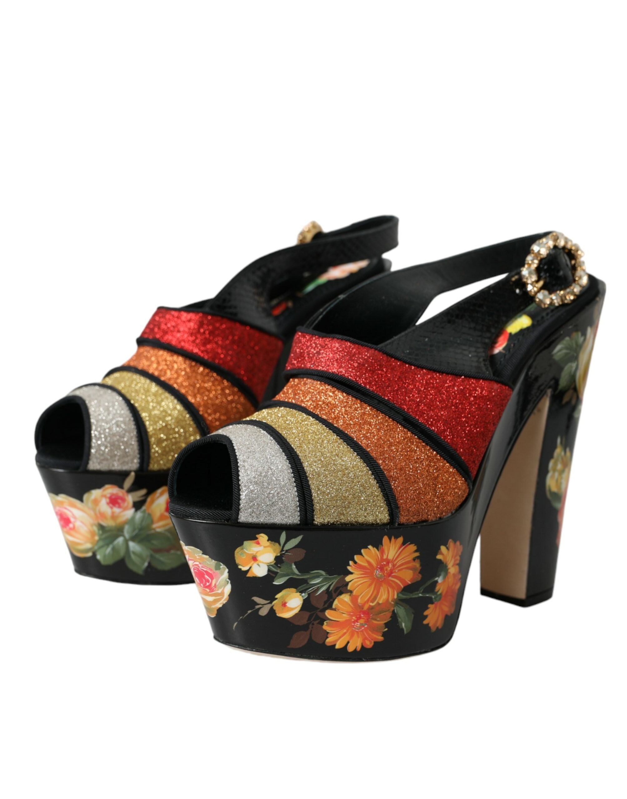 Dolce & Gabbana Multicolor Floral Crystal Platform Sandals Shoes LUNESCAPE
