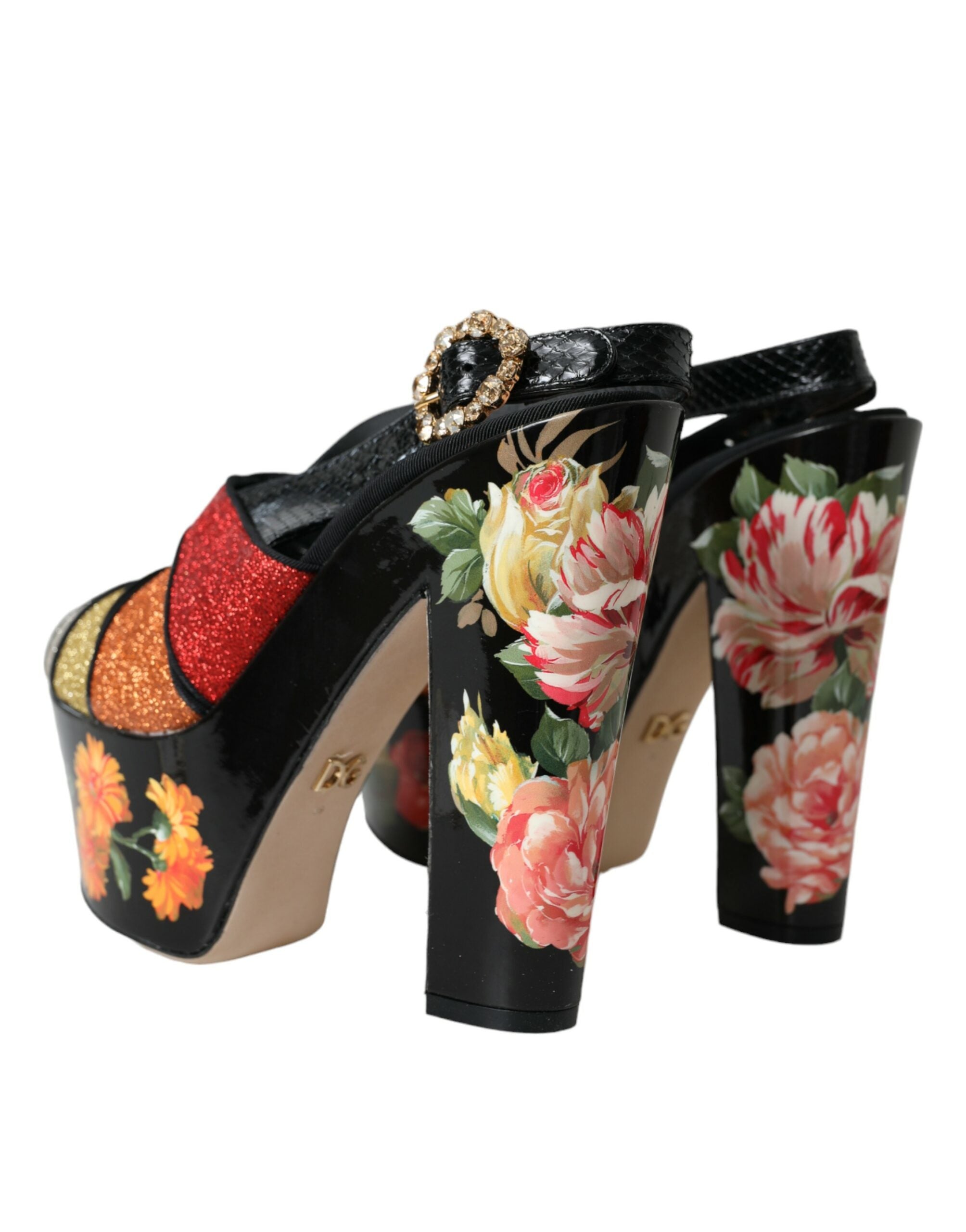 Dolce & Gabbana Multicolor Floral Crystal Platform Sandals Shoes LUNESCAPE