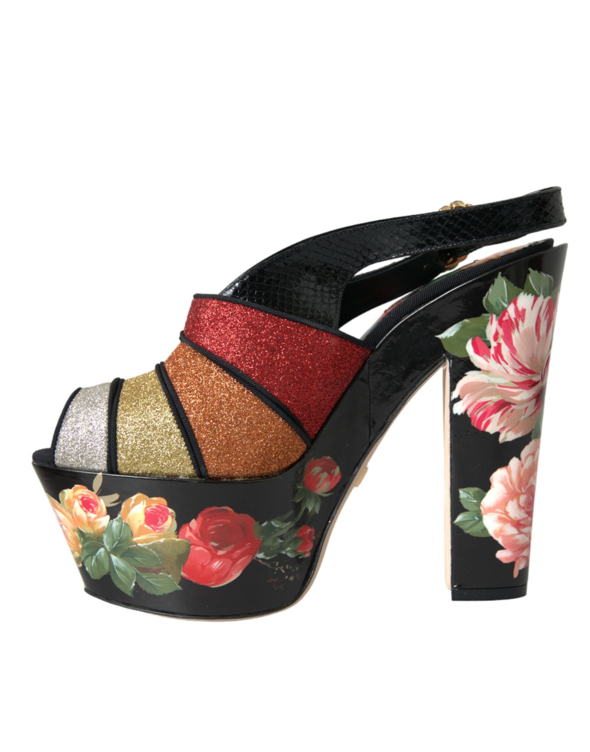 Dolce & Gabbana Multicolor Floral Crystal Platform Sandals Shoes LUNESCAPE