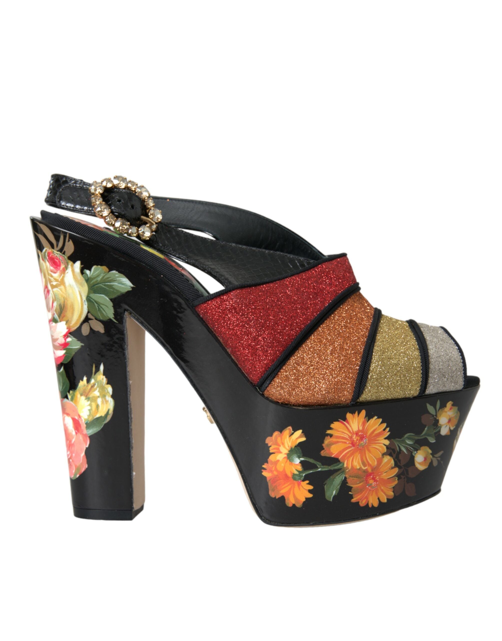 Dolce & Gabbana Multicolor Floral Crystal Platform Sandals Shoes LUNESCAPE