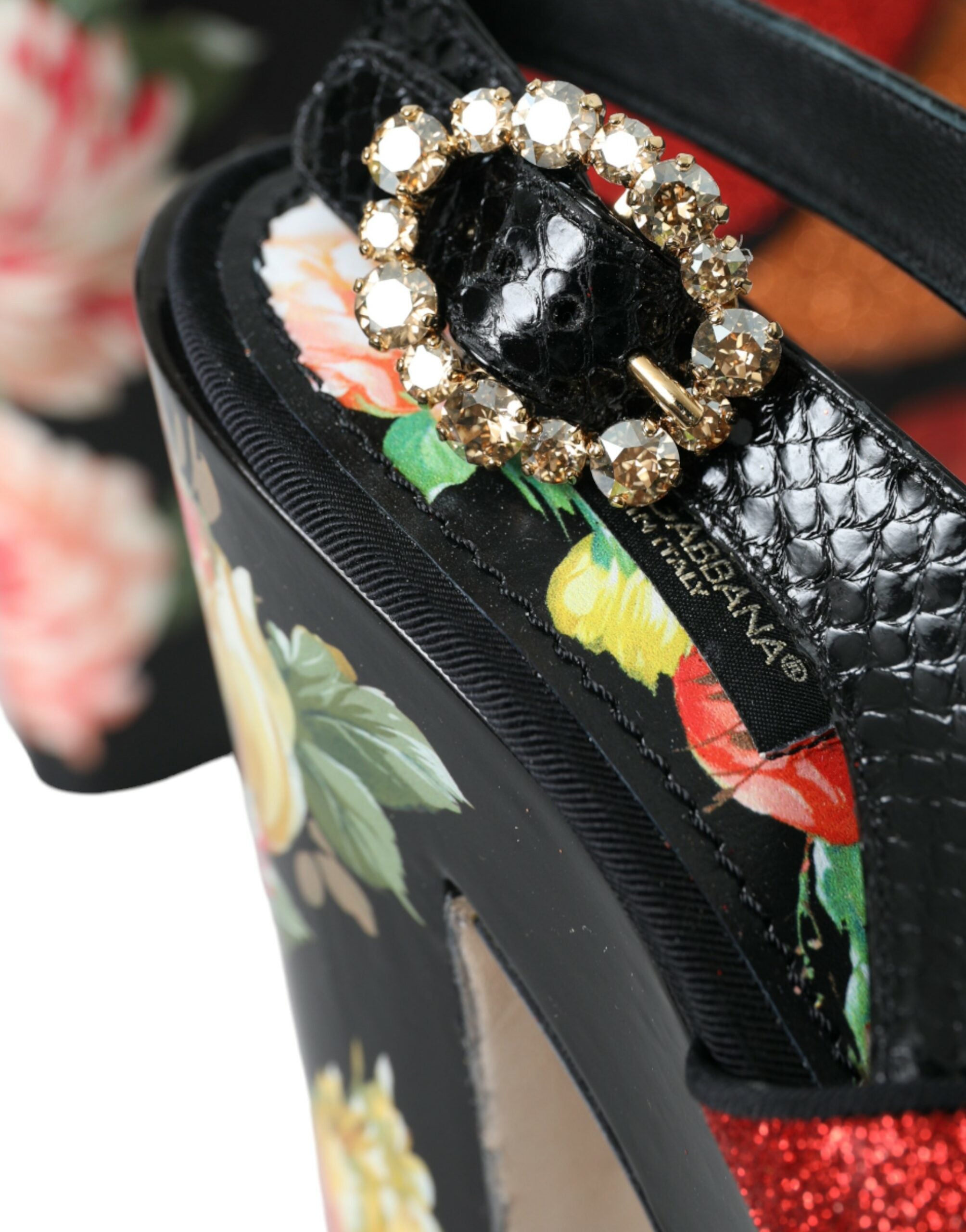 Dolce & Gabbana Multicolor Floral Crystal Platform Sandals Shoes LUNESCAPE