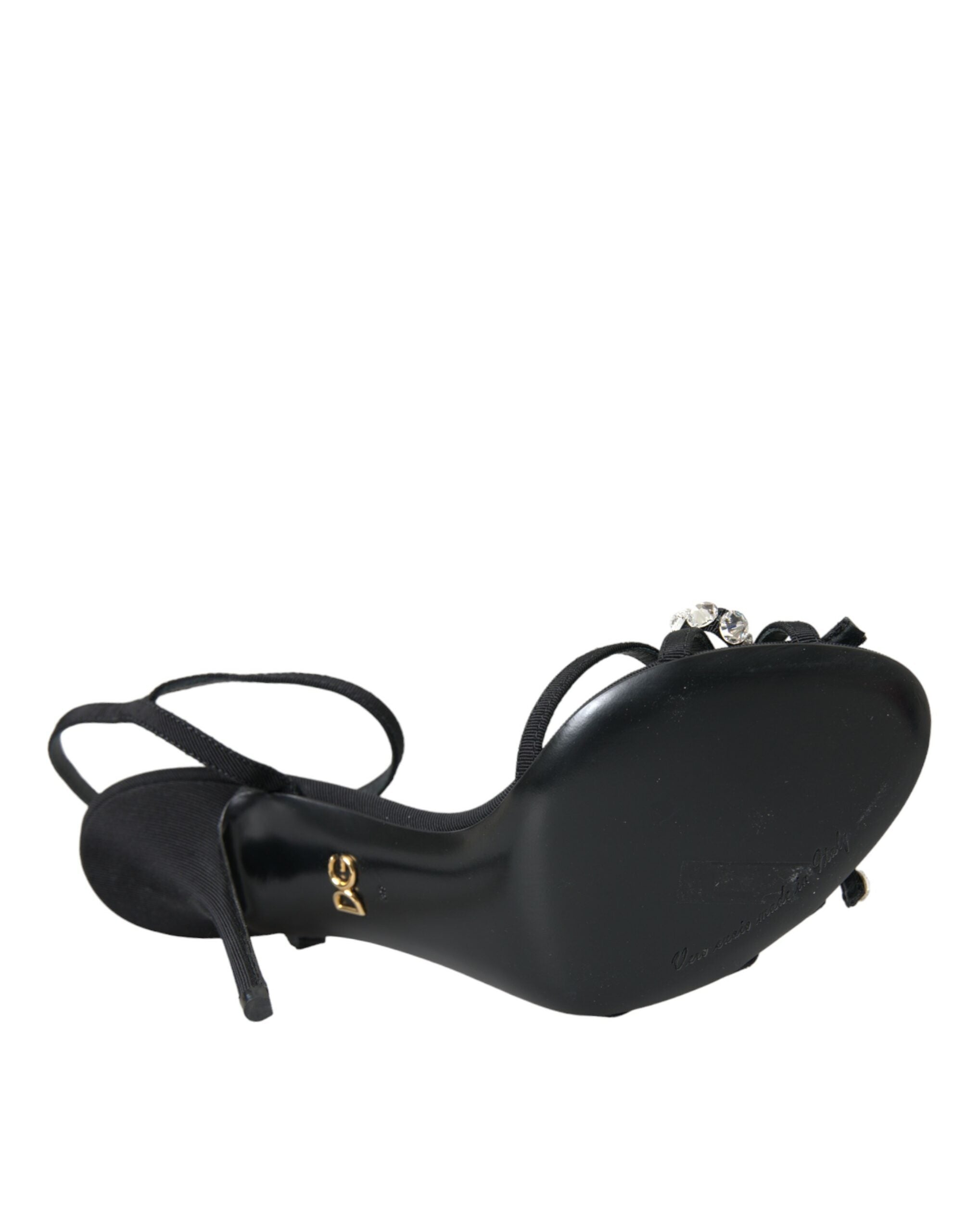 Dolce & Gabbana Black Crystal Bow Heels Sandals Shoes LUNESCAPE