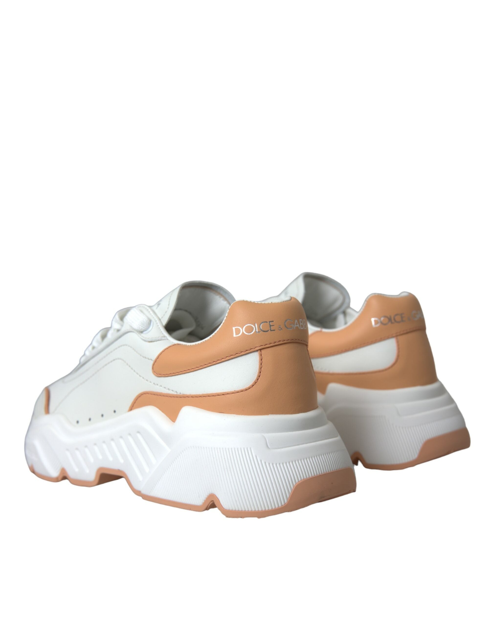 Dolce & Gabbana White Peach DAYMASTER Leather Sneakers Shoes LUNESCAPE