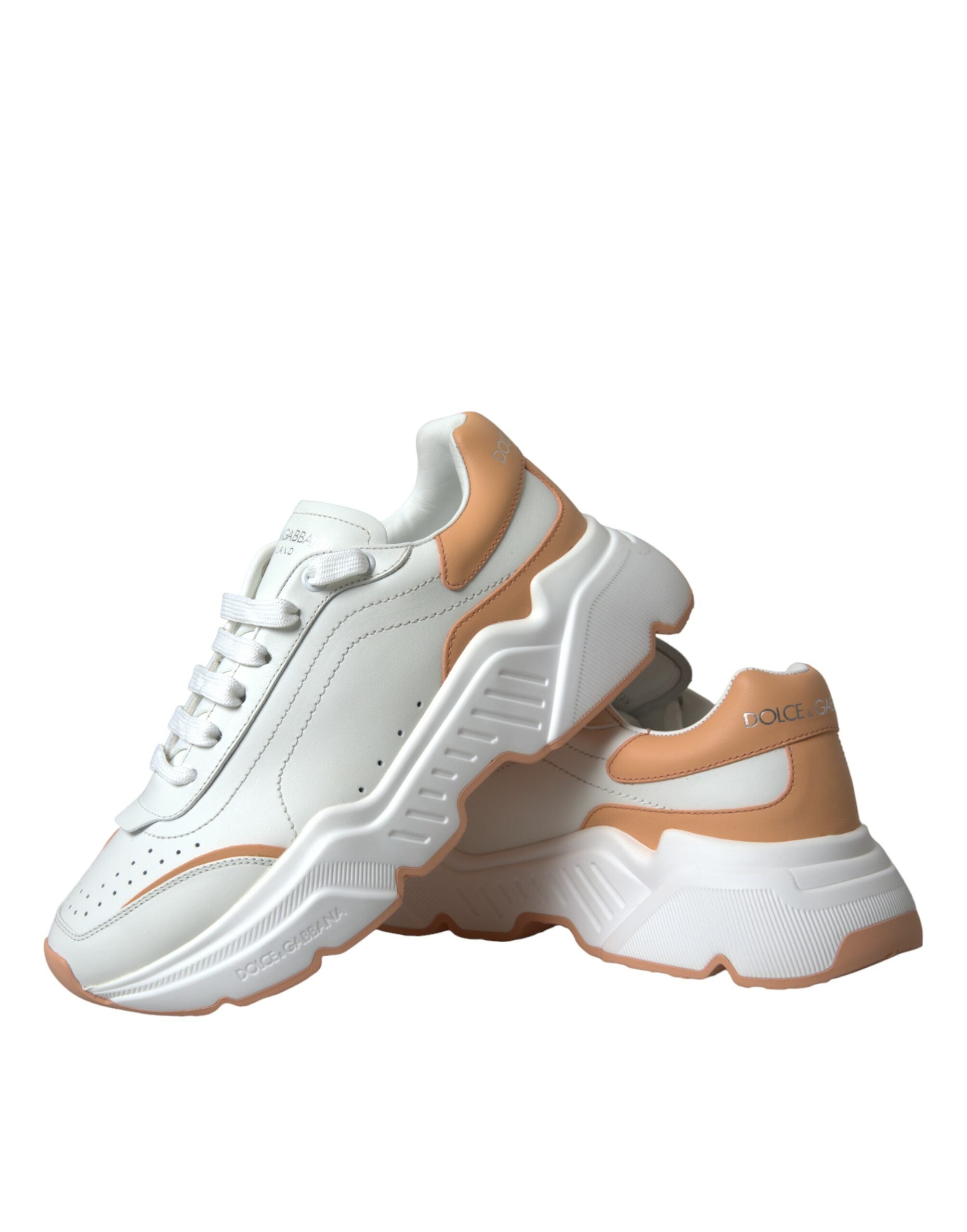 Dolce & Gabbana White Peach DAYMASTER Leather Sneakers Shoes LUNESCAPE