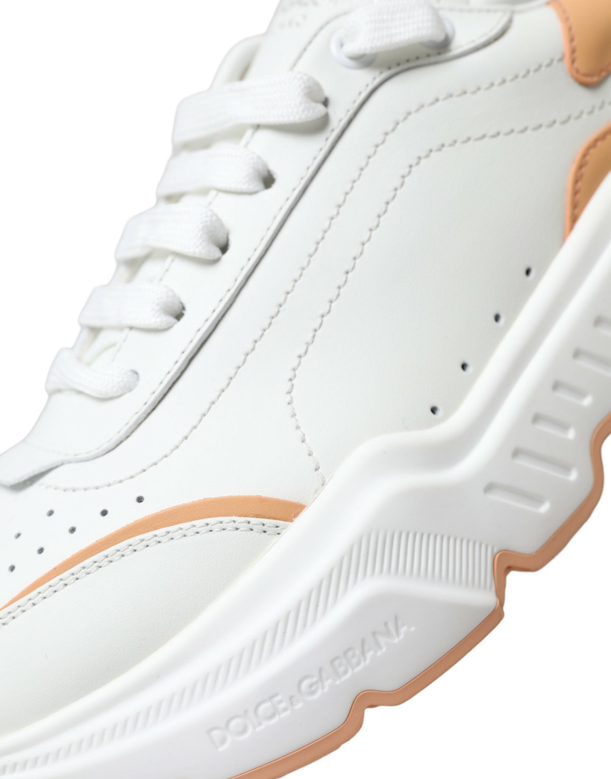 Dolce & Gabbana White Peach DAYMASTER Leather Sneakers Shoes LUNESCAPE