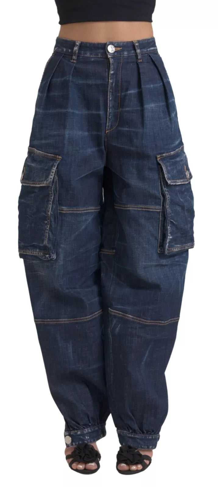 Dsquared² Blue High Waist Cotton Cargo Baggy Denim Jeans LUNESCAPE