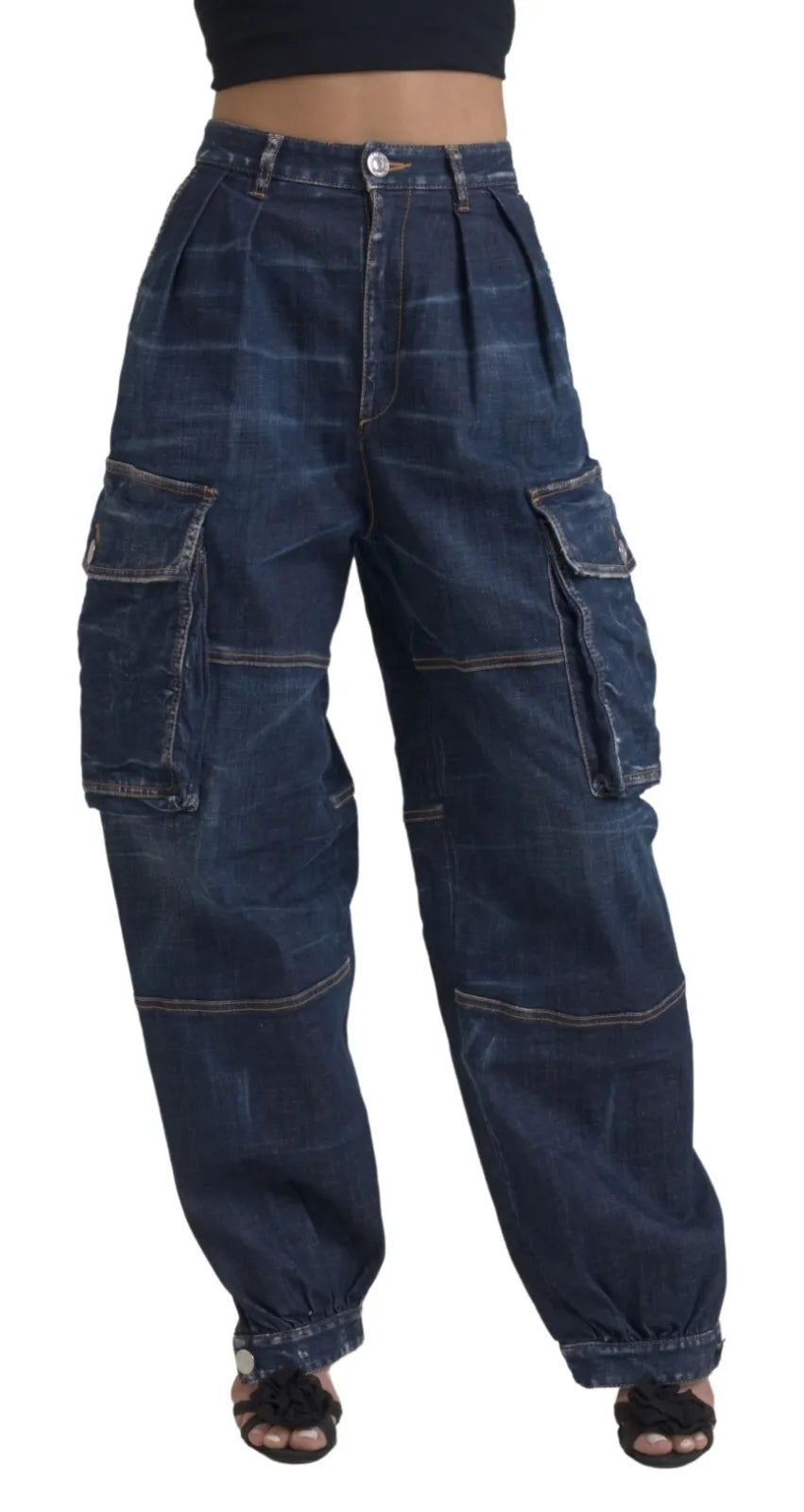 Dsquared² Blue High Waist Cotton Cargo Baggy Denim Jeans LUNESCAPE