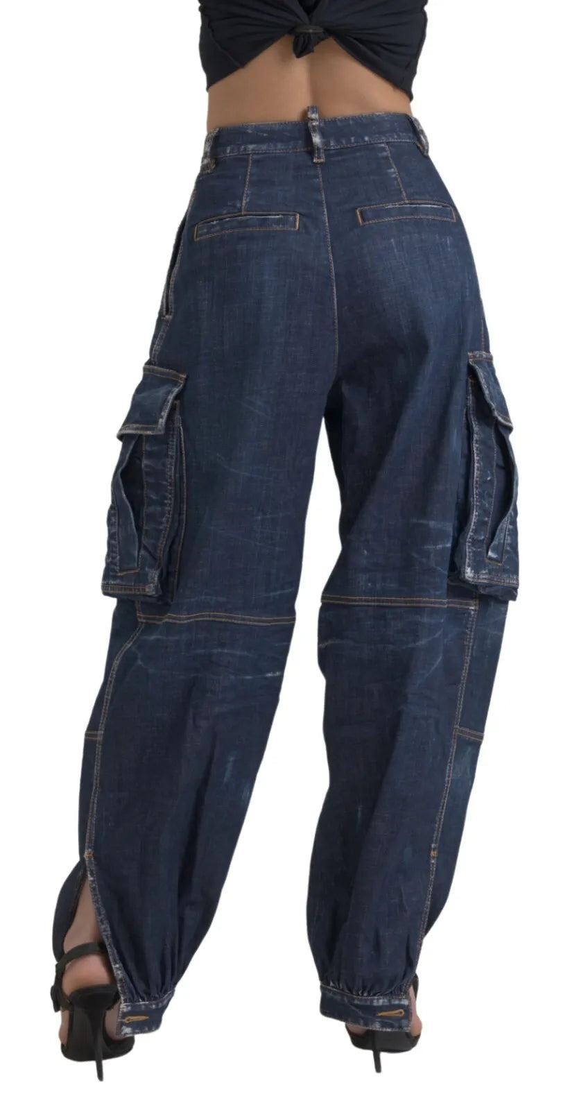 Dsquared² Blue High Waist Cotton Cargo Baggy Denim Jeans LUNESCAPE