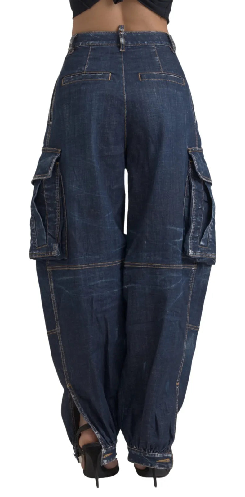 Dsquared² Blue High Waist Cotton Cargo Baggy Denim Jeans LUNESCAPE