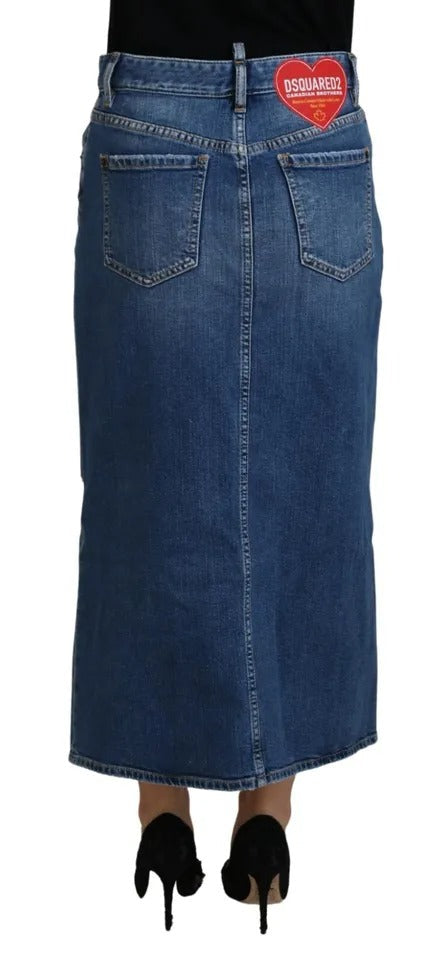 Dsquared² Blue Distressed High Waist Pencil Cut Denim Skirt LUNESCAPE