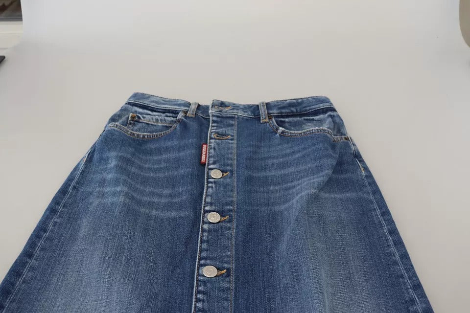 Dsquared² Blue Distressed High Waist Pencil Cut Denim Skirt LUNESCAPE