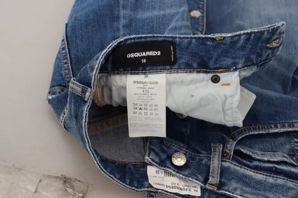 Dsquared² Blue Distressed High Waist Pencil Cut Denim Skirt LUNESCAPE