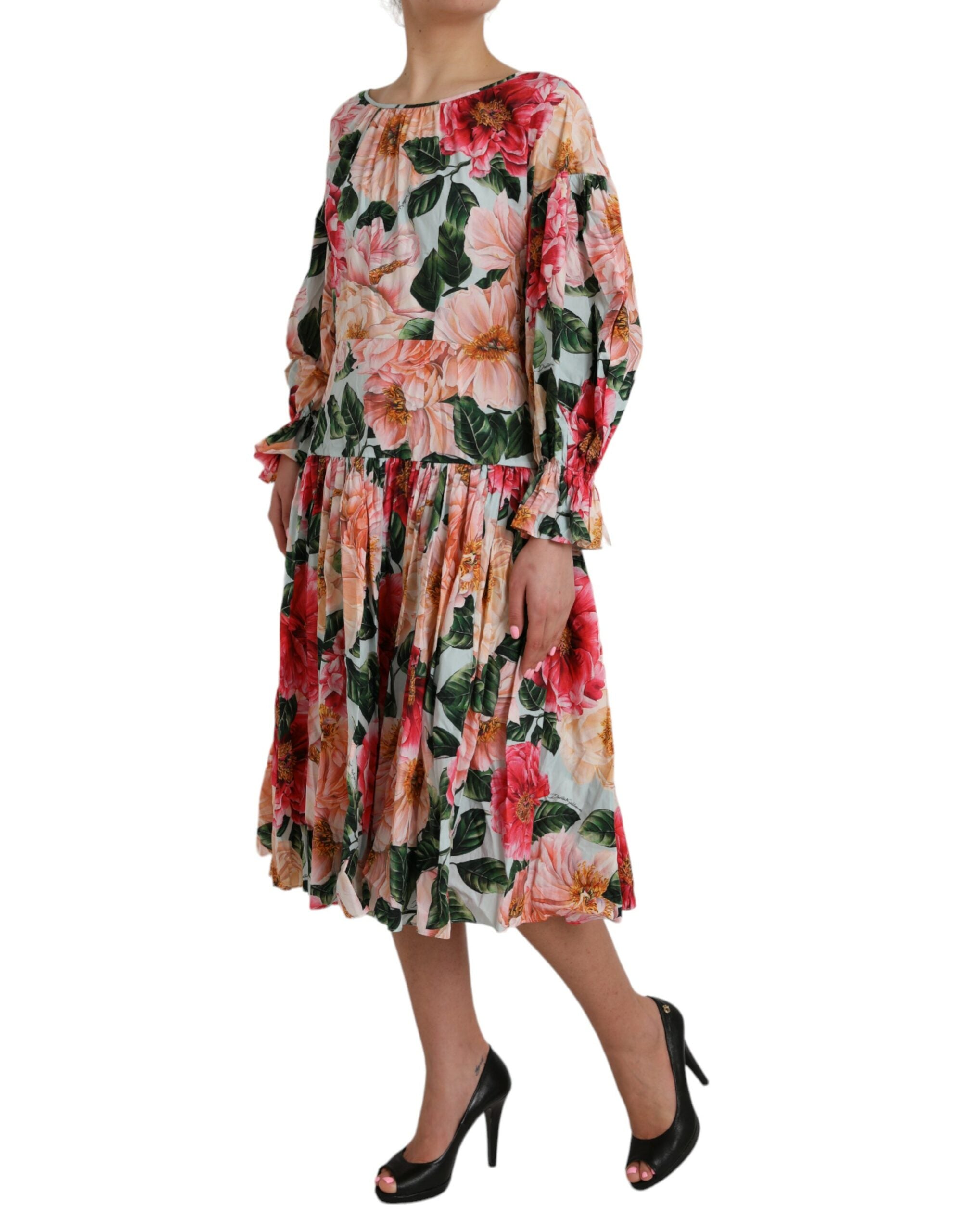 Dolce & Gabbana Multicolor Floral CottonAline Pleated Dress LUNESCAPE