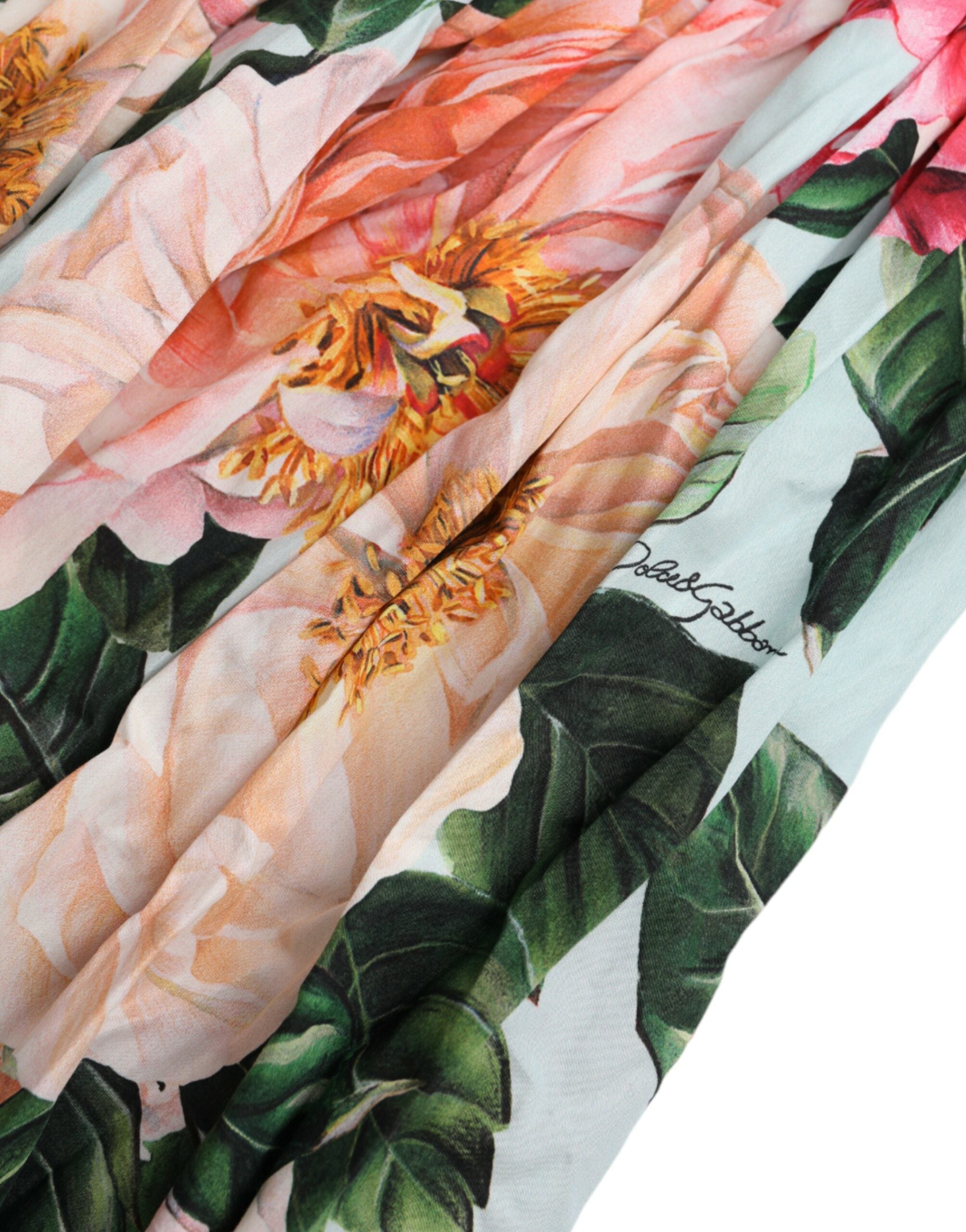 Dolce & Gabbana Multicolor Floral CottonAline Pleated Dress LUNESCAPE